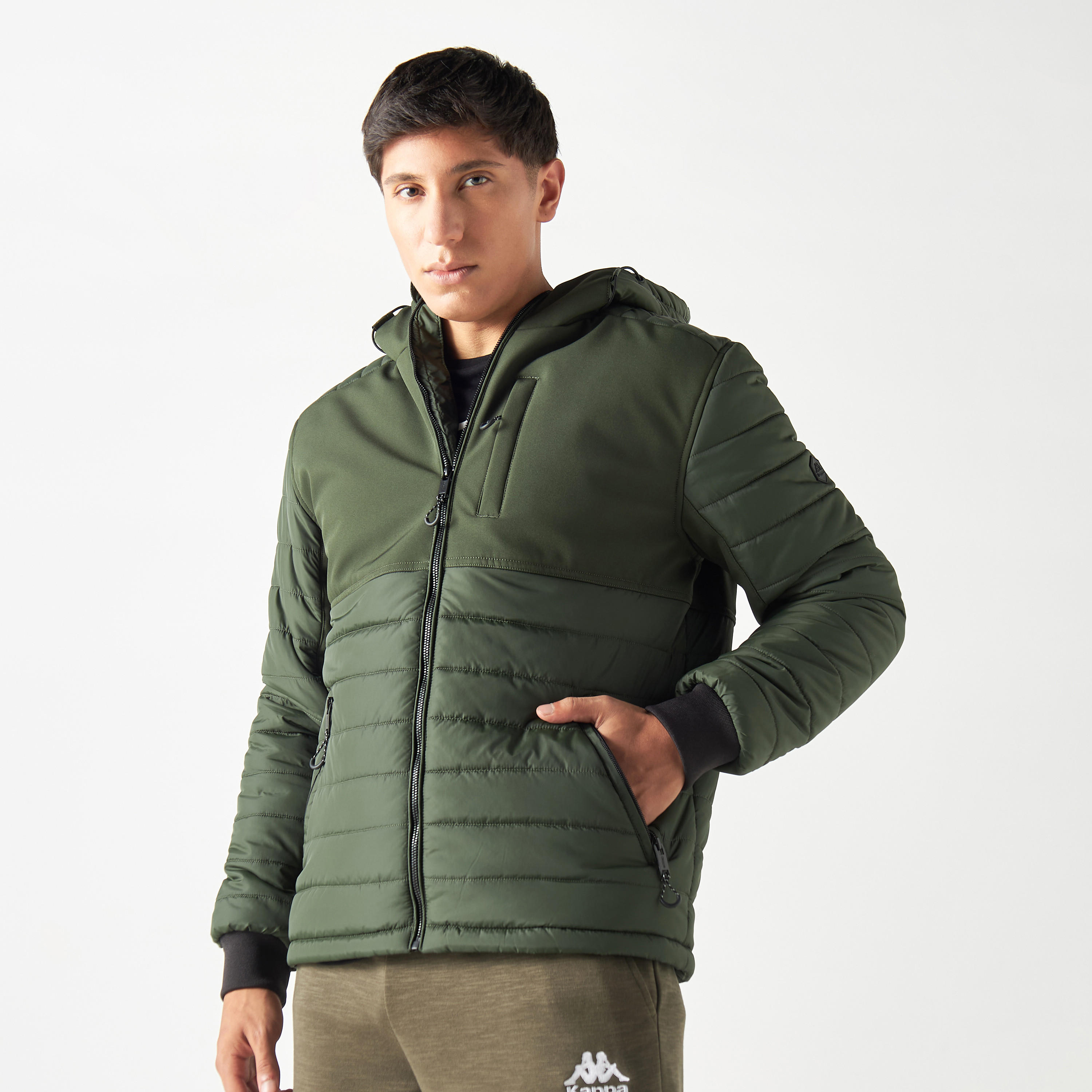 Kappa Solid Zip Through Hooded Puffer Jacket with Pockets-men-clothing-jacketsandblazers-jackets-image-1