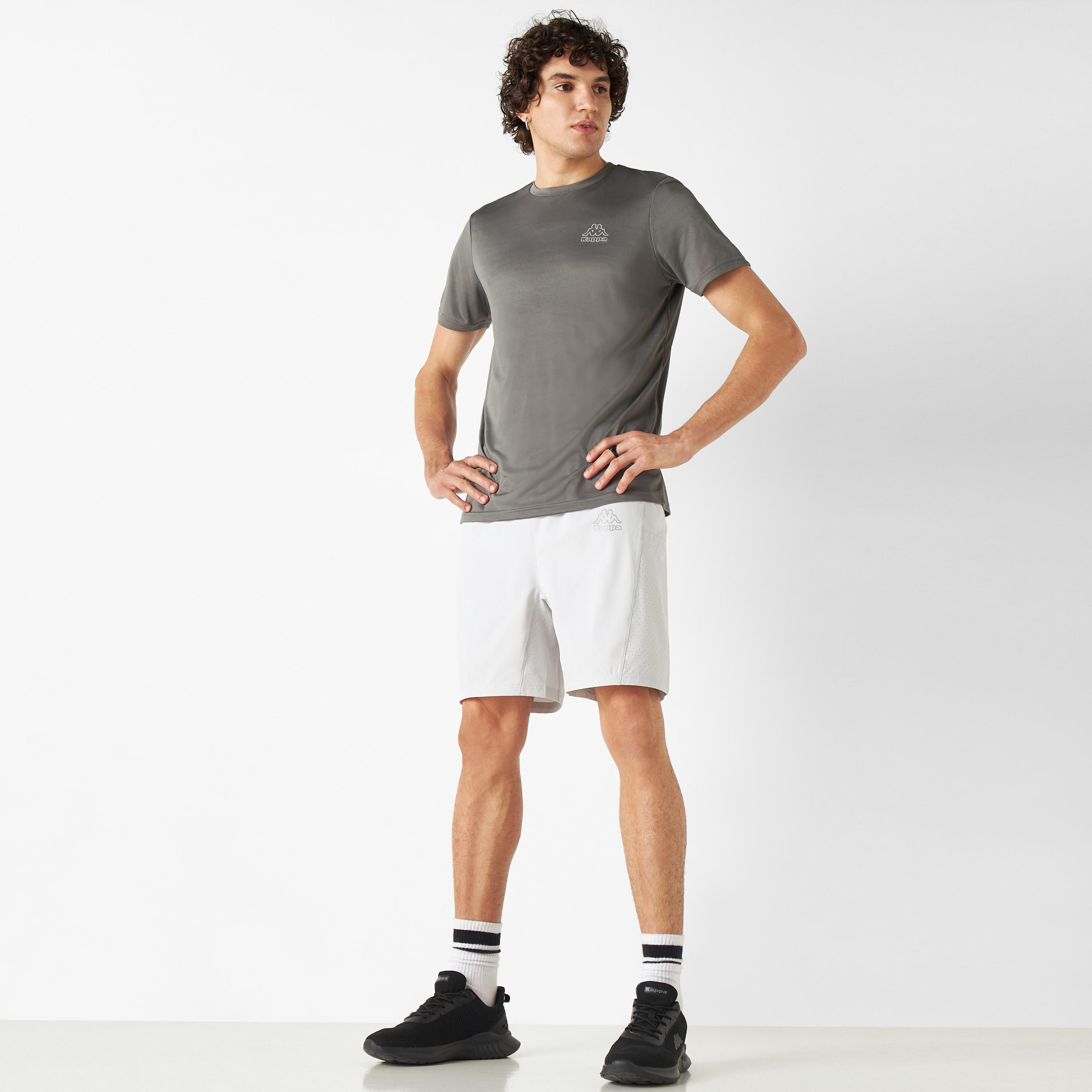 شورت بحزام خصر مطاطي لوح شبكي وطبعات شعار من كابا-men-clothing-bottoms-shorts-image-2