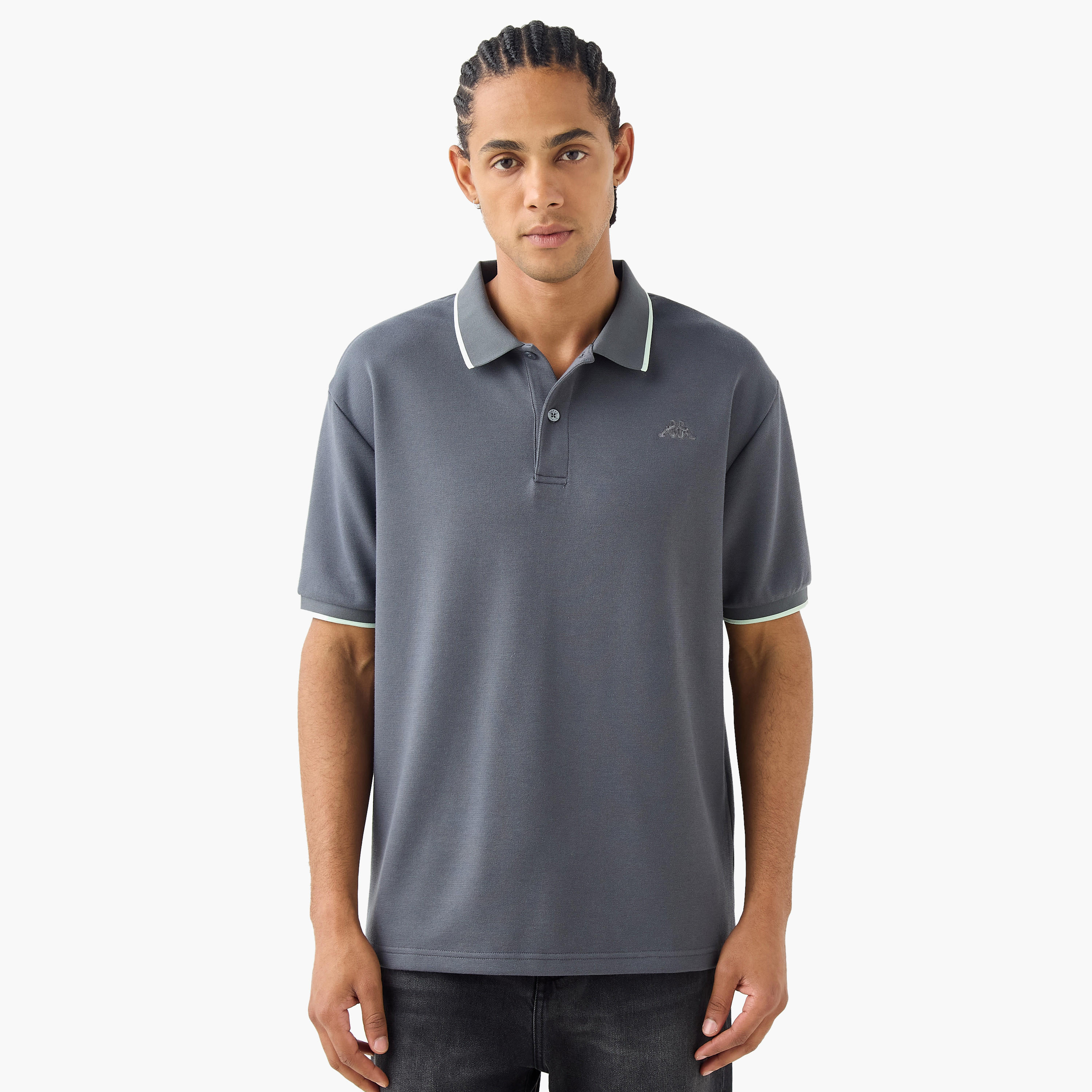 تيشيرت بولو بتطريز شعار وأكمام قصيرة من كابا-men-clothing-tshirtsandpolos-polos-image-1