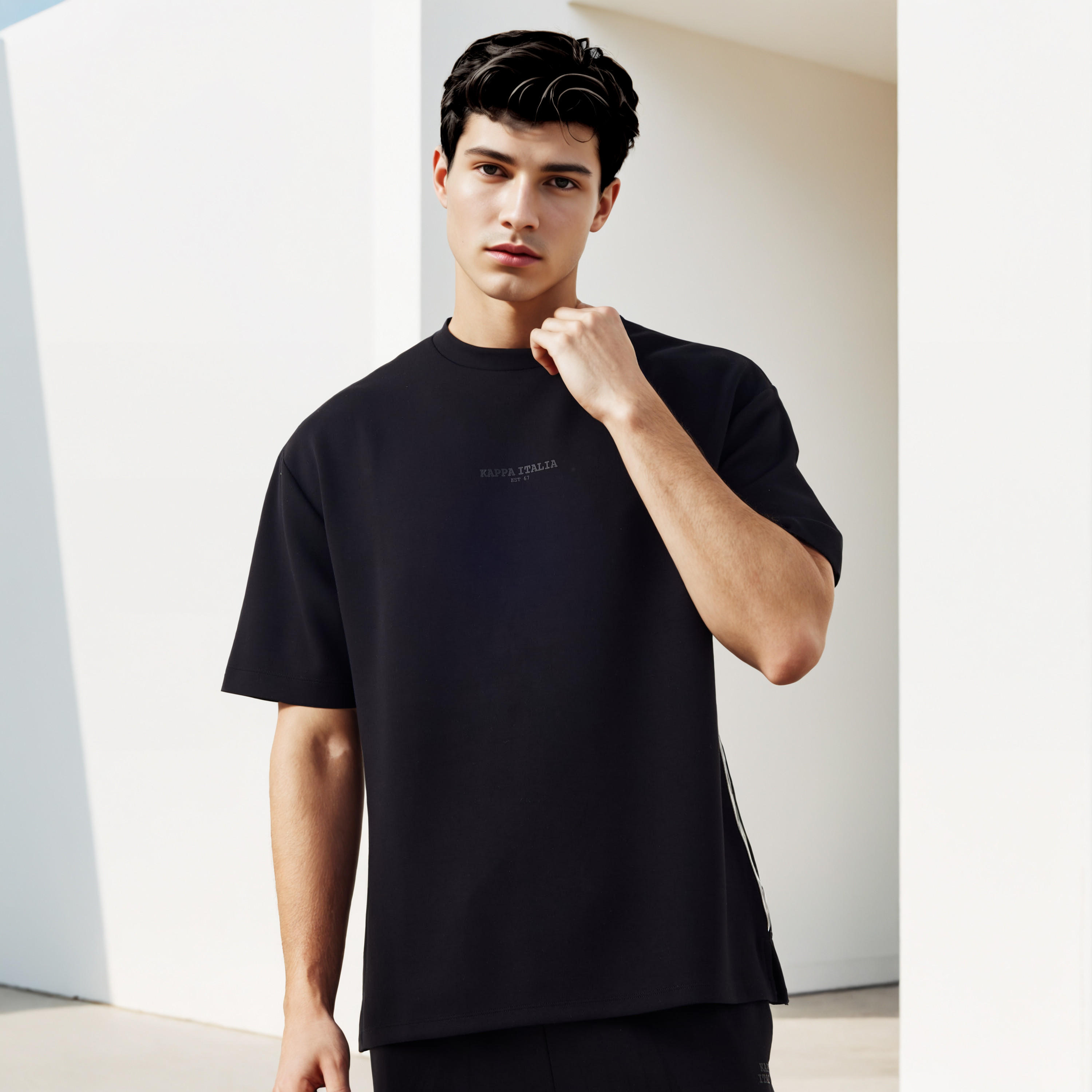 Kappa Printed Crew Neck T-shirt with Side Piping-men-clothing-sportswearandactivewear-tshirtsandpolos-image-1