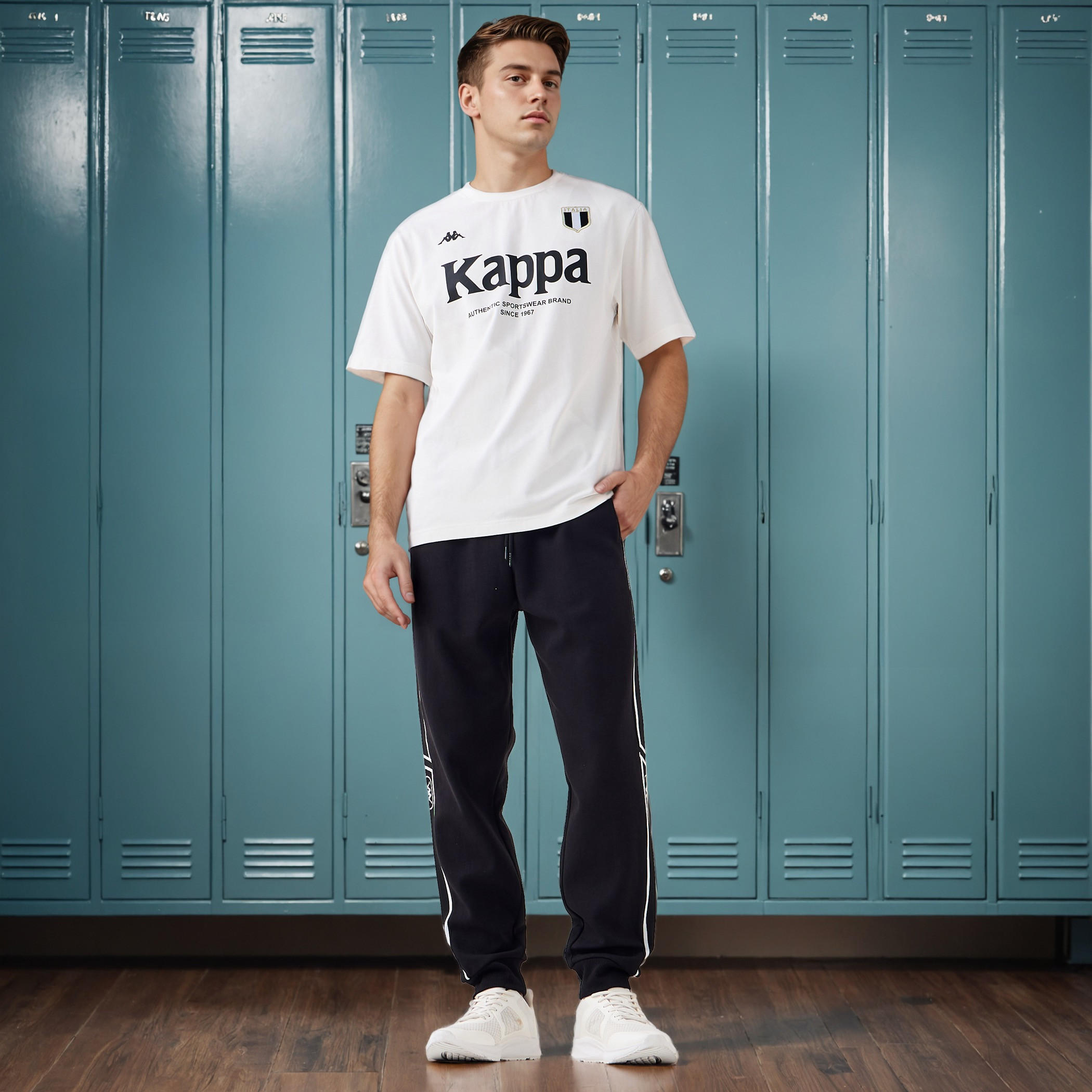 بنطلون رياضي بطبعات شعار ورباط إغلاق من كابا-men-clothing-sportswearandactivewear-bottoms-joggers-image-4