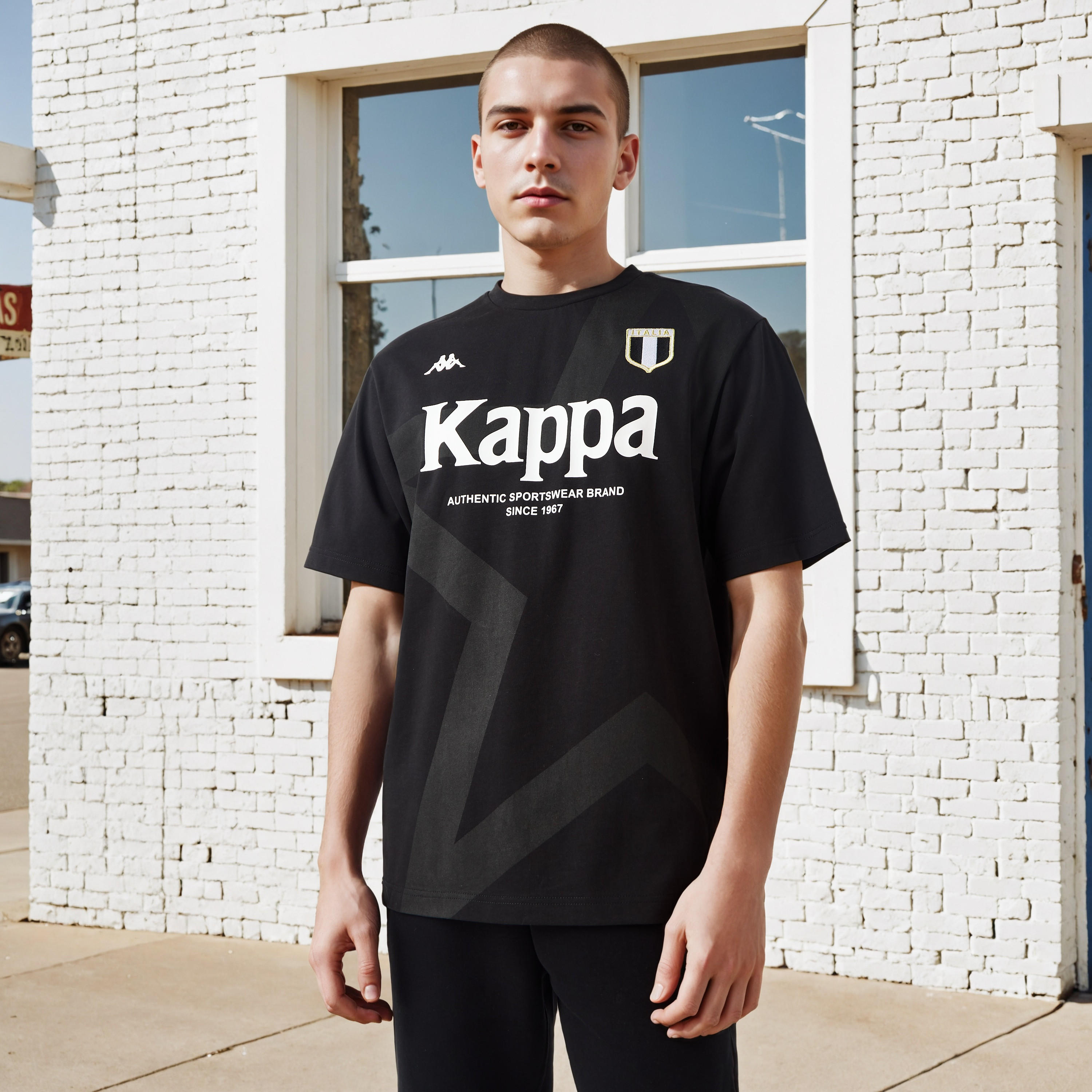 تيشيرت بياقة ضيقة وطبعات شعار من كابا-men-clothing-tshirtsandpolos-tshirts-image-1