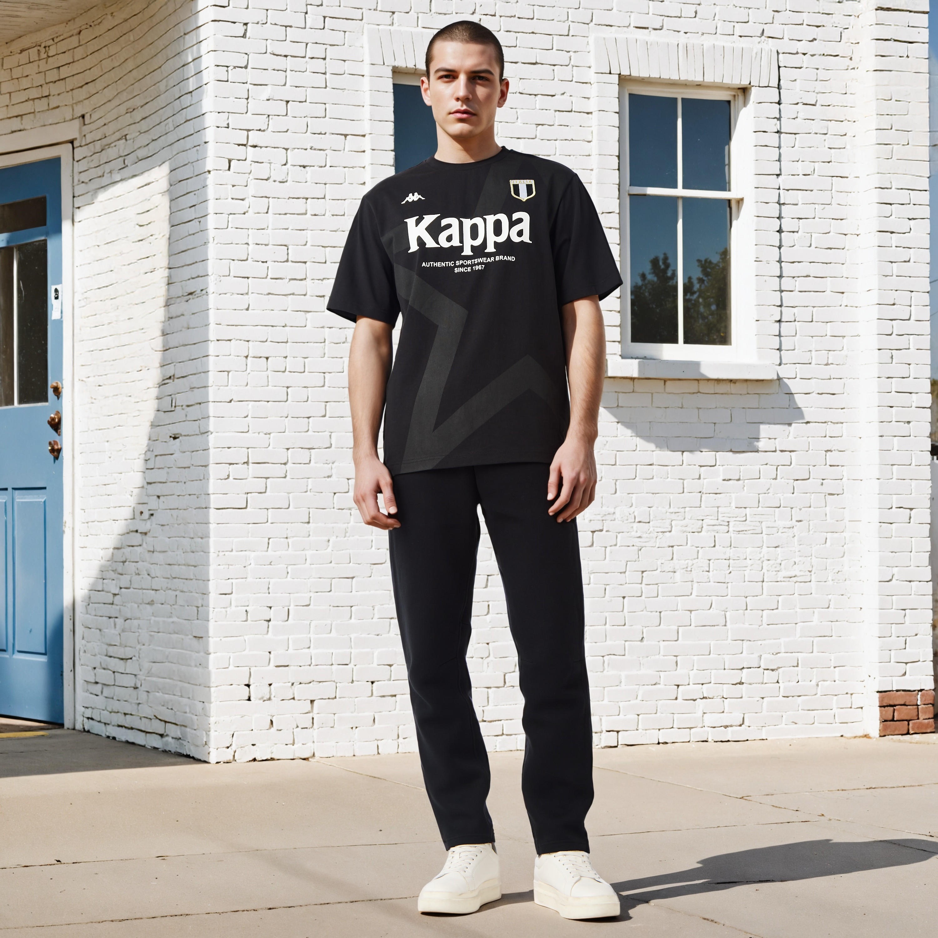 تيشيرت بياقة ضيقة وطبعات شعار من كابا-men-clothing-tshirtsandpolos-tshirts-image-2