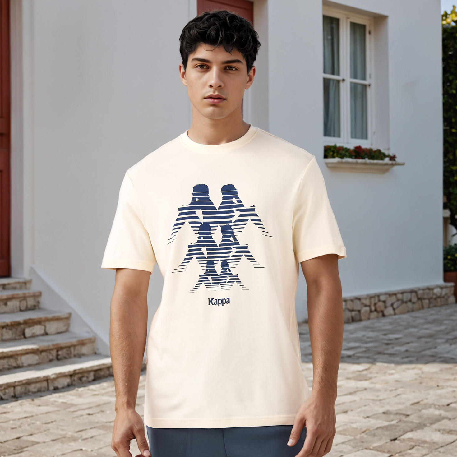 تيشيرت بياقة ضيقة وطبعات شعار من كابا-men-clothing-sportswearandactivewear-tshirtsandpolos-image-1