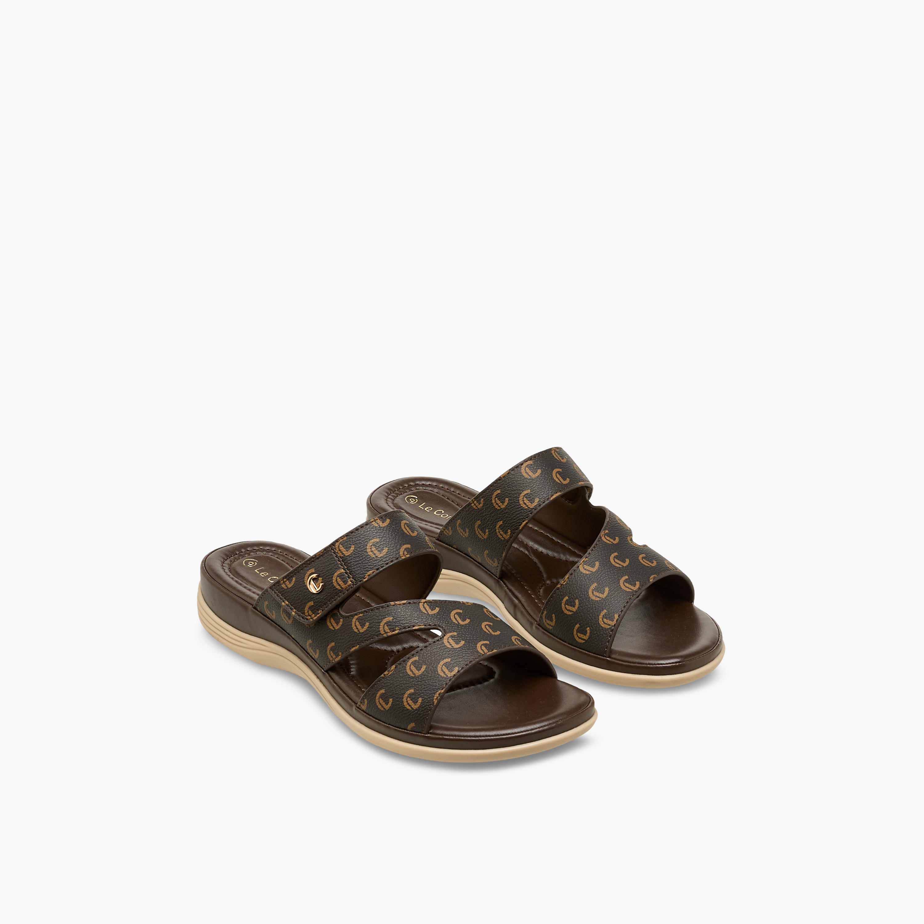 Le Confort Women Monogram Print Slide Sandals-women-shoes-flats-sandals-image-1