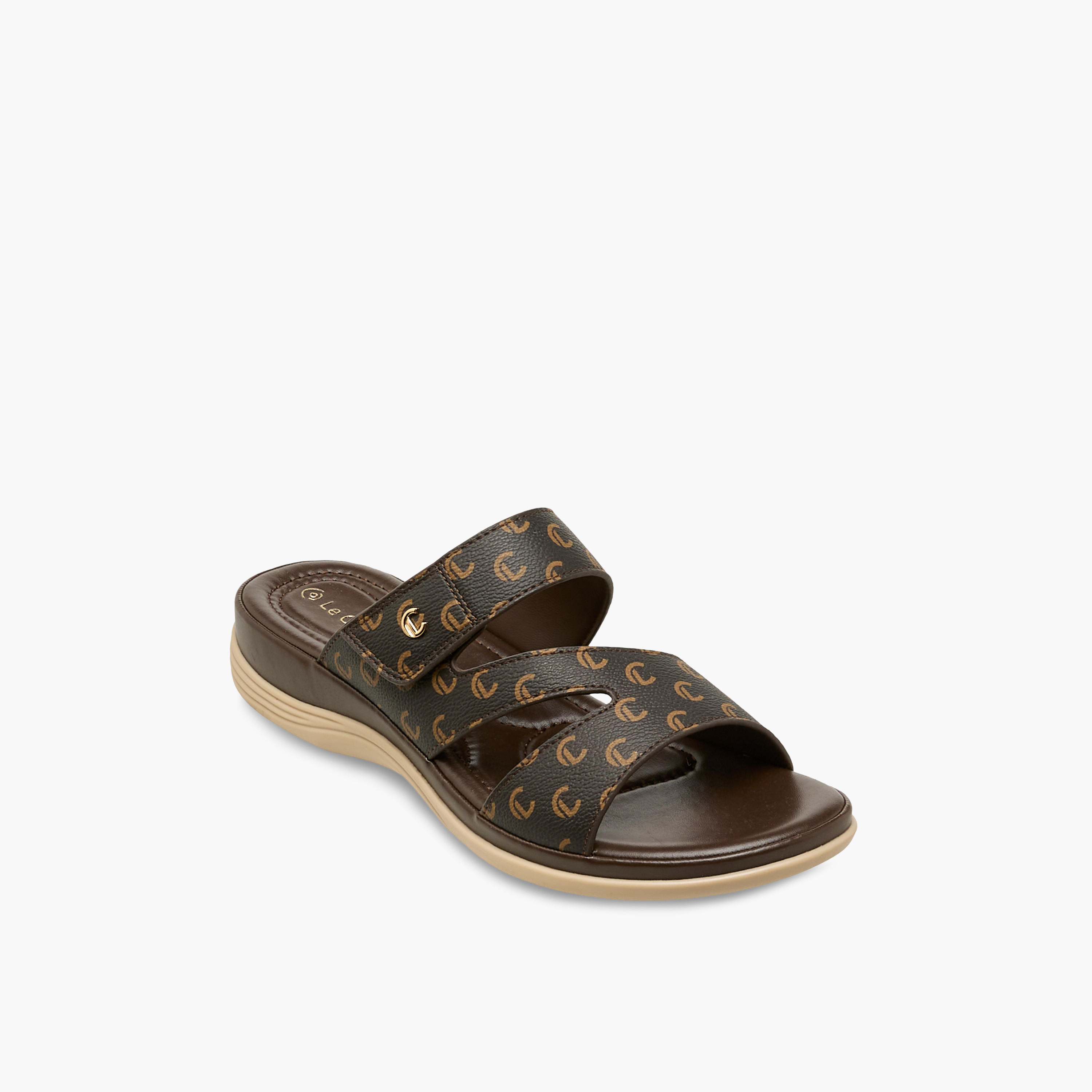 Le Confort Women Monogram Print Slide Sandals-women-shoes-flats-sandals-image-2