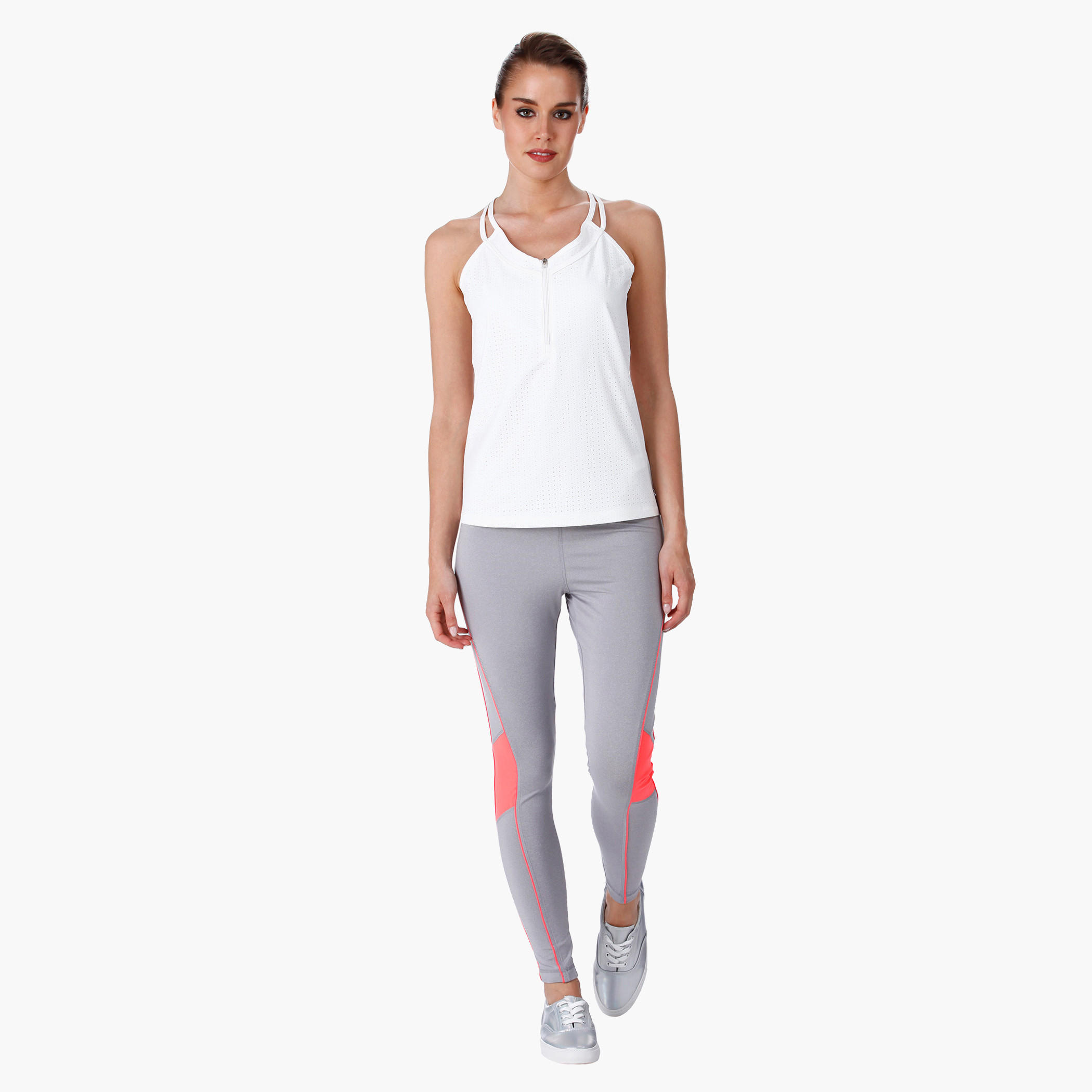Cut and Sew Leggings with Contrast Mesh Inserts in Regular Fit-women-clothing-sportswearandactivewear-bottoms-image-1