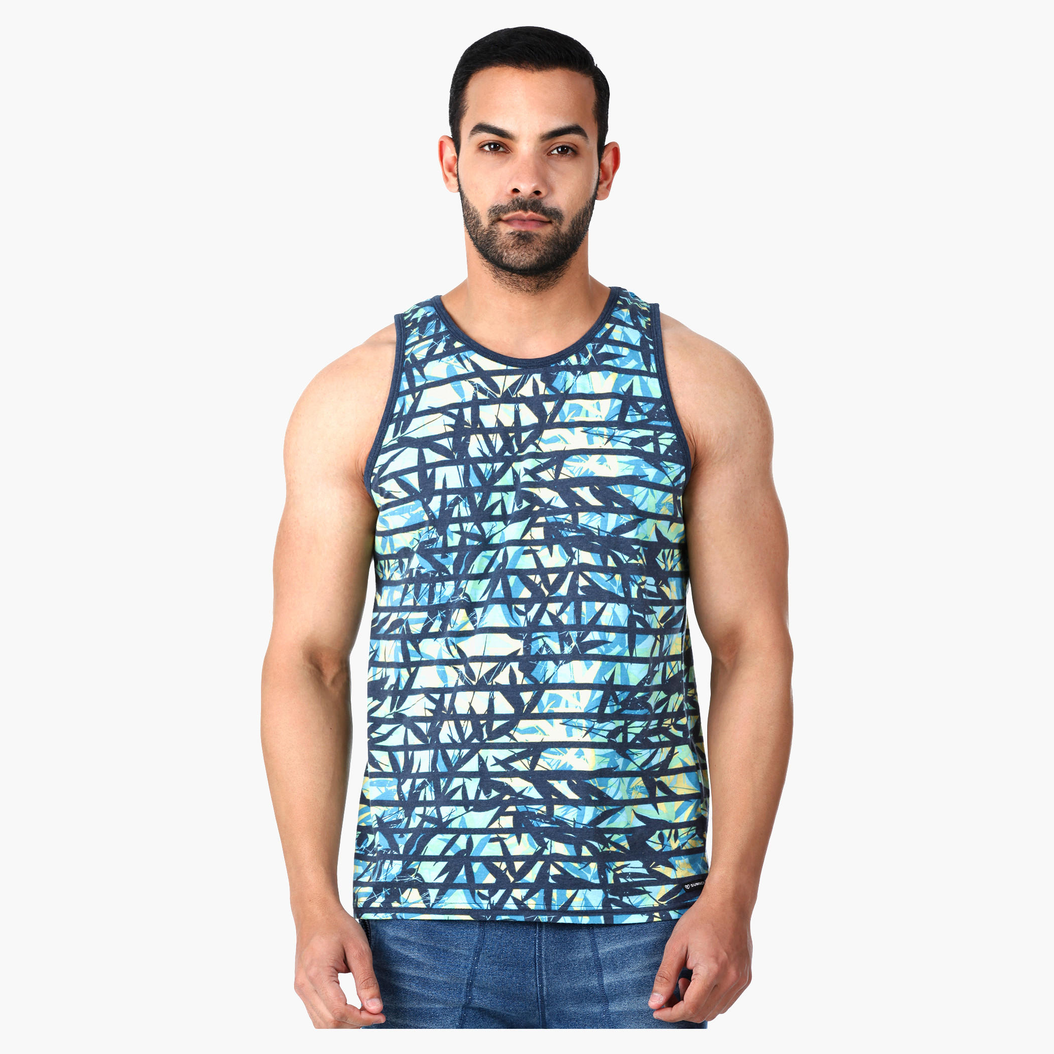 Printed Round Neck Tank Top in Regular Fit-men-clothing-tshirtsandpolos-vests-image-1