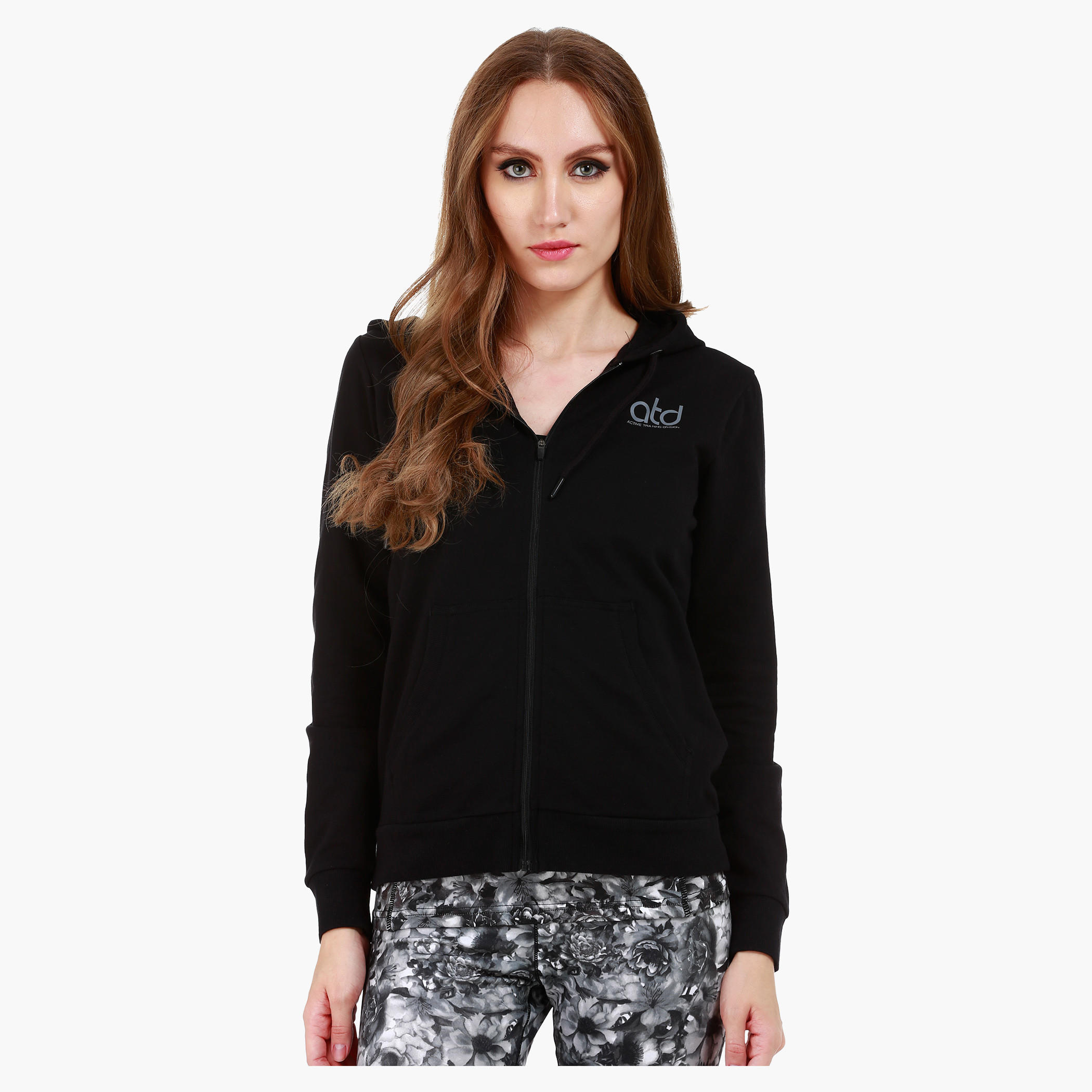 Basic Hooded Jacket with Long Sleeves in Slim Fit-women-clothing-sportswearandactivewear-hoodiesandsweatshirts-image-1