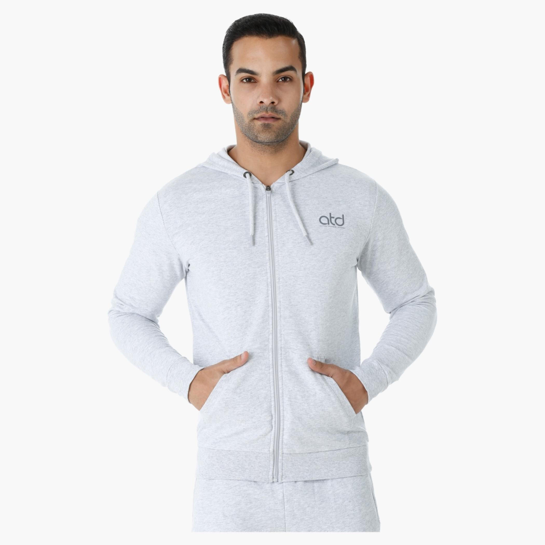 Melange Hooded Jacket with Long Sleeves-men-clothing-jacketsandblazers-jackets-image-1