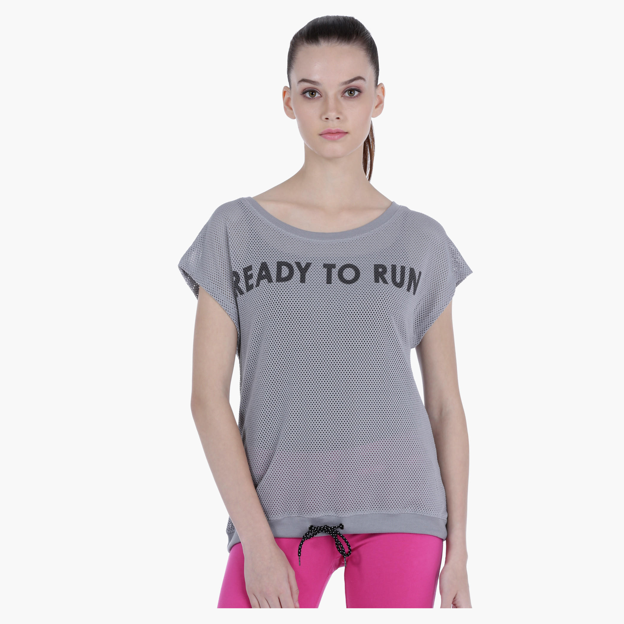 Printed Mesh T-Shirt with Short Sleeves and Round Neck-women-clothing-tshirts-image-1