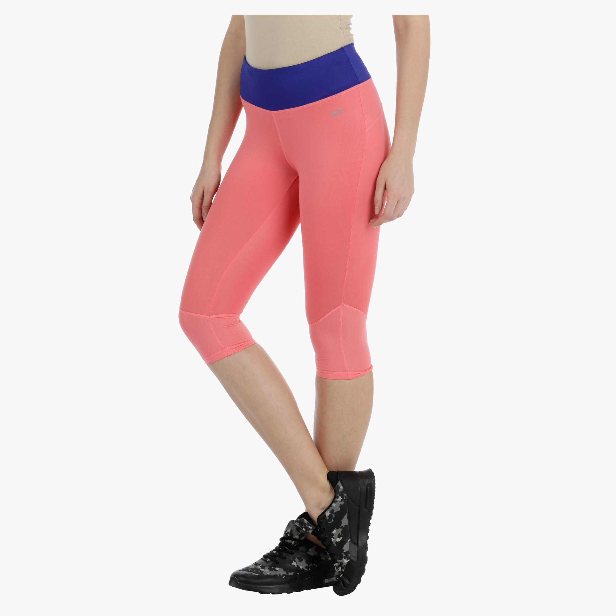 Solid Cropped Leggings with Mesh Inserts-women-clothing-sportswearandactivewear-bottoms-image-3