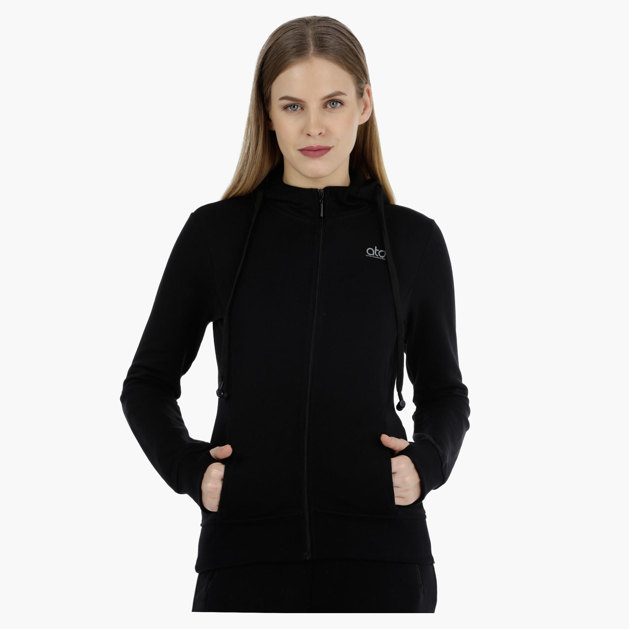 Full-sleeved Cut N Sew Hooded Sweatshirt with Earbuds-women-clothing-sportswearandactivewear-hoodiesandsweatshirts-image-1