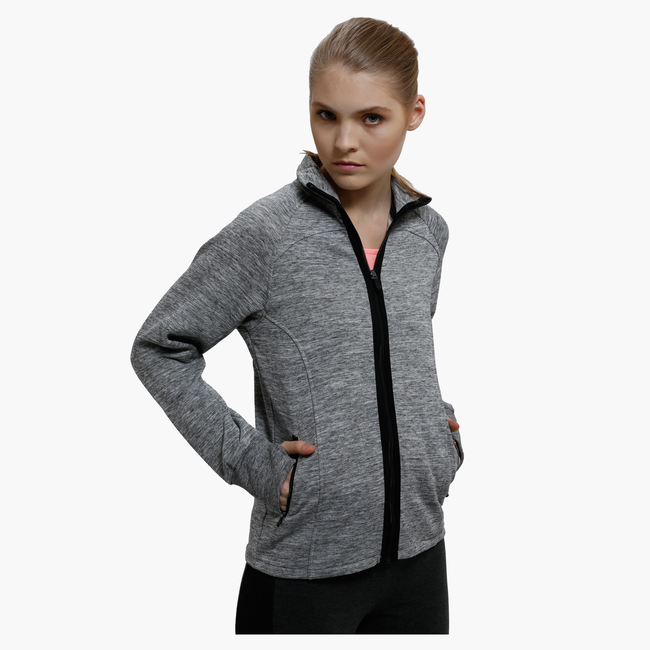 Melange Print Jacket with Zip Closure and Long Sleeves-women-clothing-sportswearandactivewear-coatsandjackets-jackets-image-3