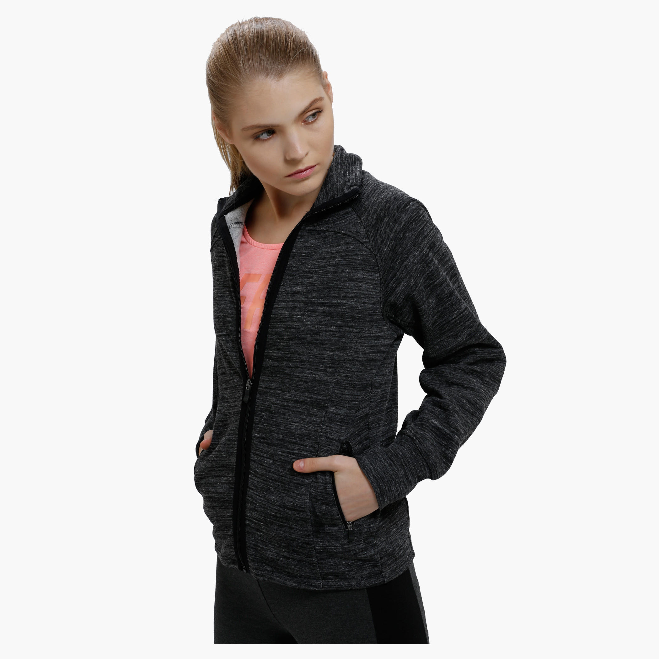 Melange Print Jacket with Zip Closure and Long Sleeves-women-clothing-sportswearandactivewear-coatsandjackets-jackets-image-8