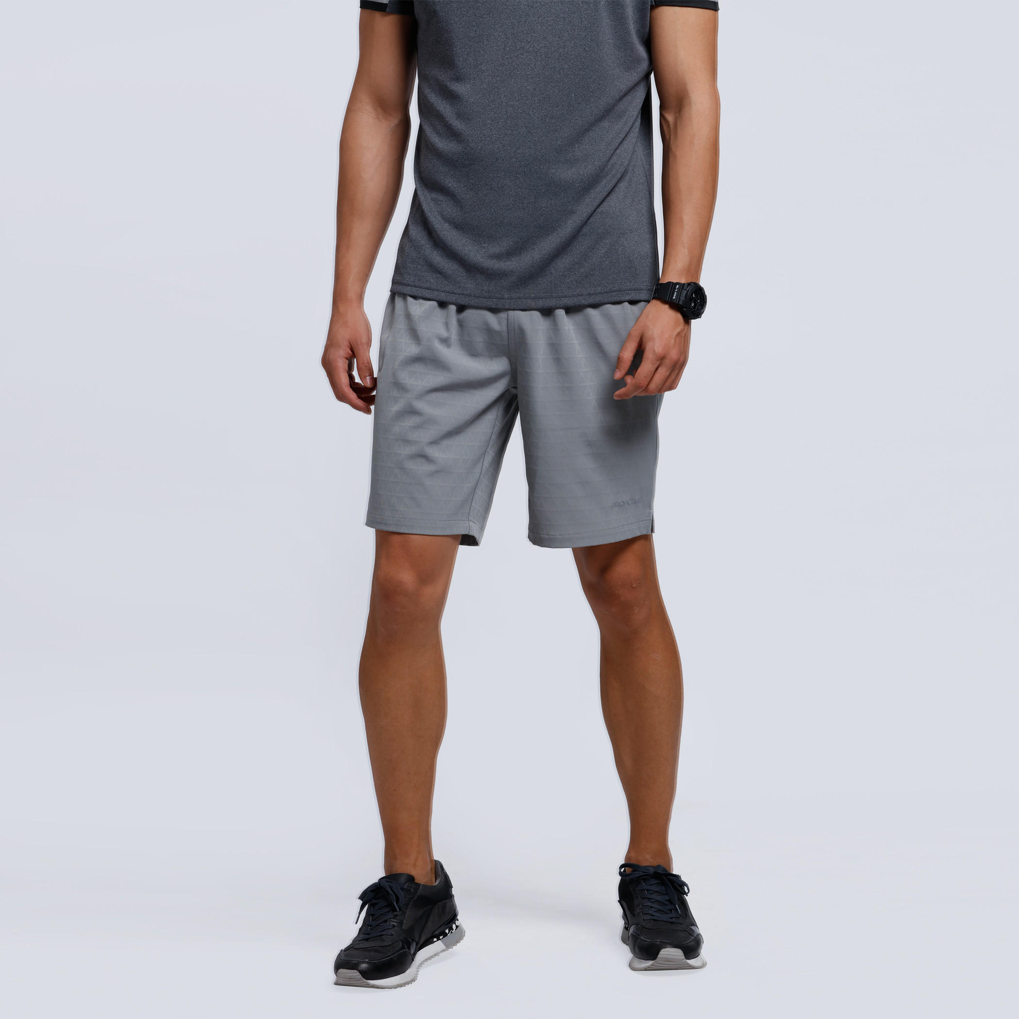 Melange Shorts with Elasticised Waistband-men-clothing-sportswearandactivewear-bottoms-image-1