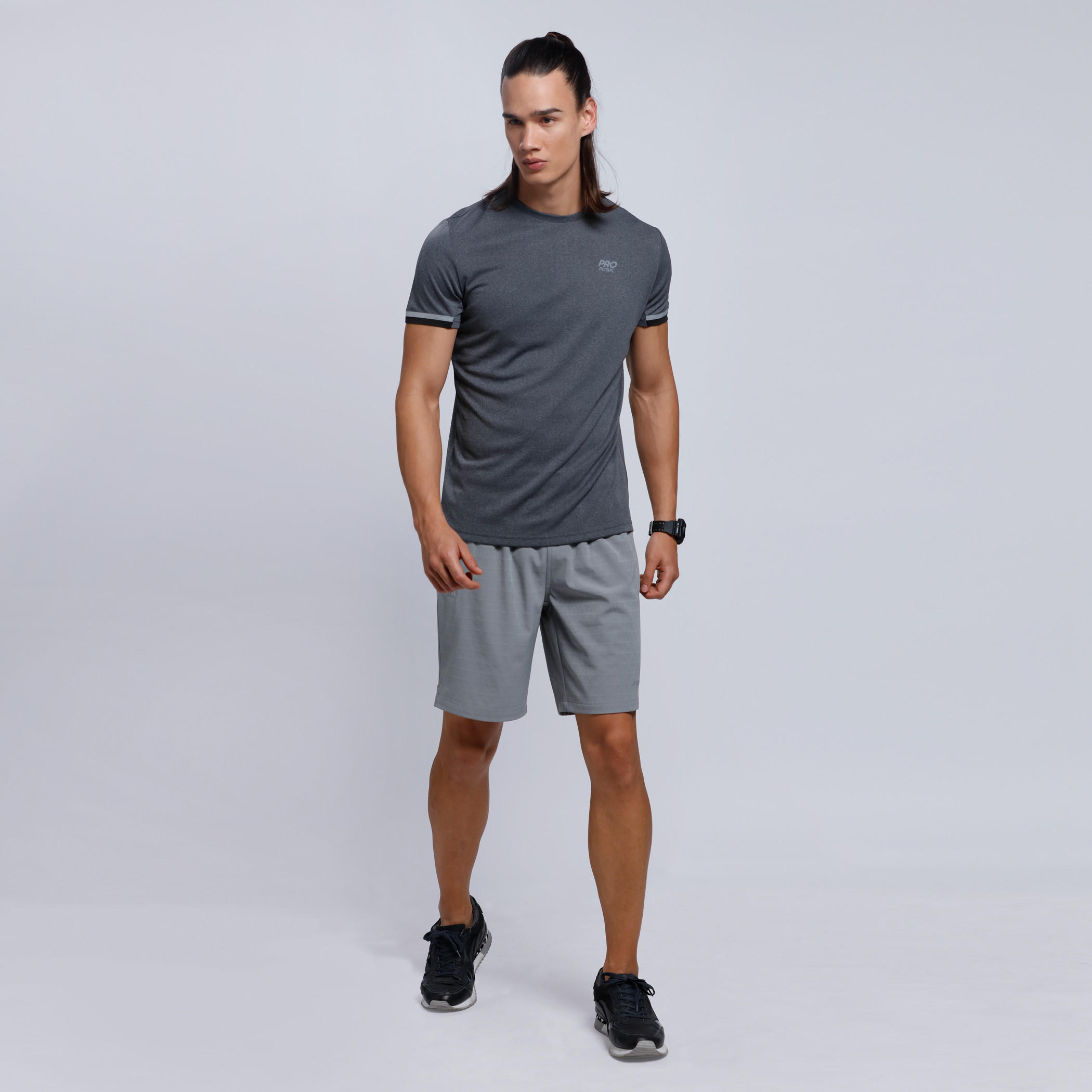 Melange Shorts with Elasticised Waistband-men-clothing-sportswearandactivewear-bottoms-image-5