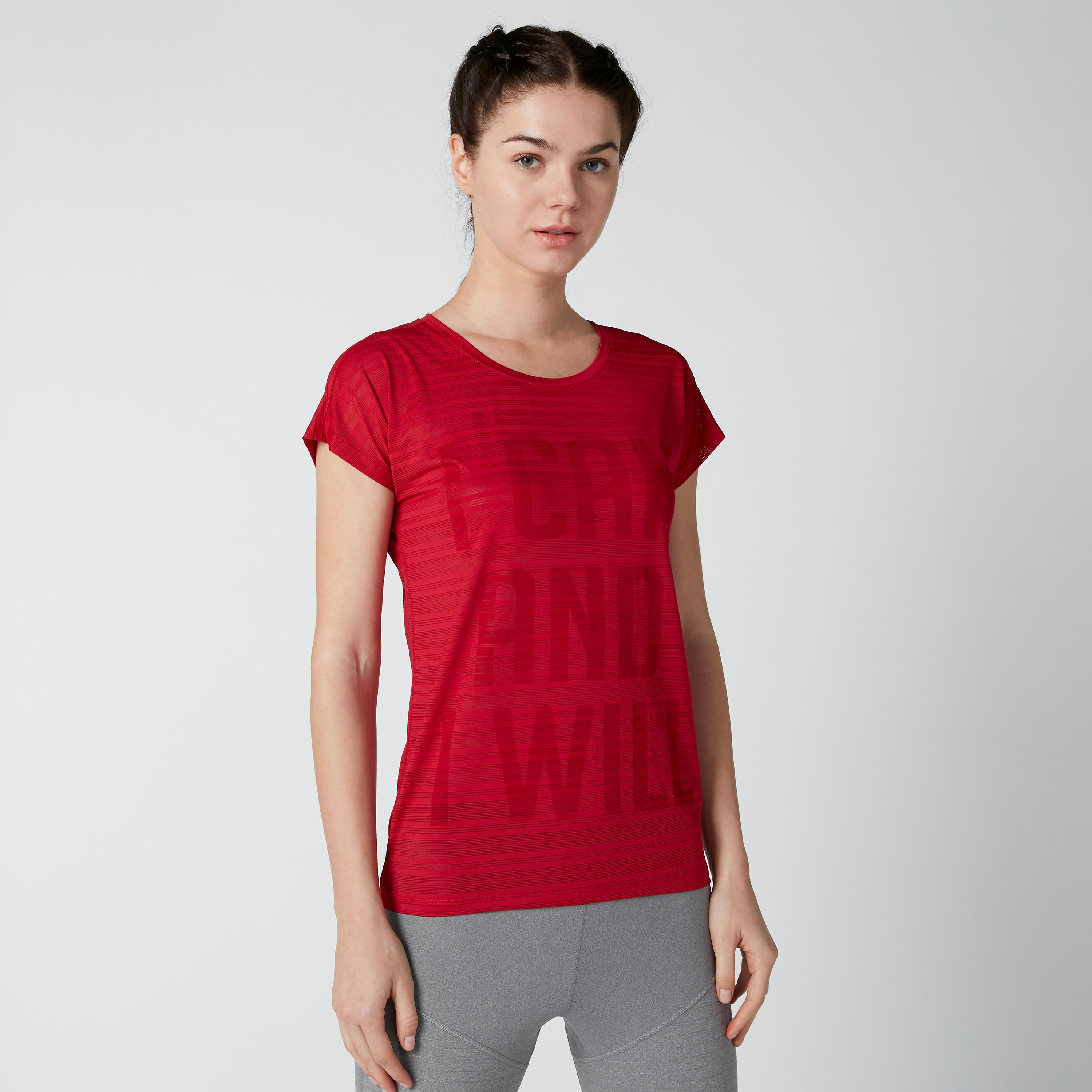 تيشيرت مستدام بياقة مستديرة وأكمام كاب وطبعات  -women-clothing-sportswearandactivewear-tshirtsandvests-image-1