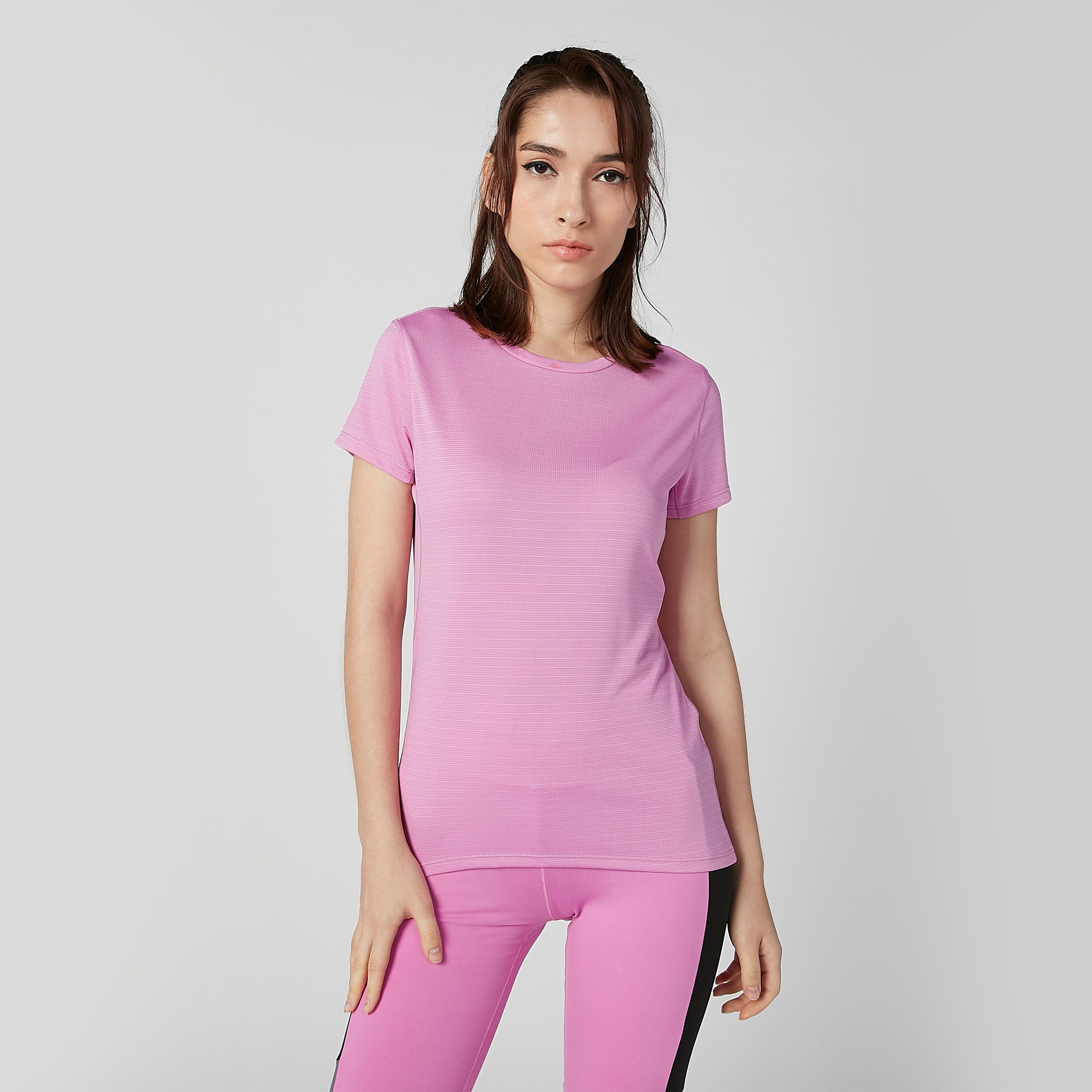 Textured T-shirt with Round Neck and Short Sleeves-women-clothing-sportswearandactivewear-tshirtsandvests-image-2