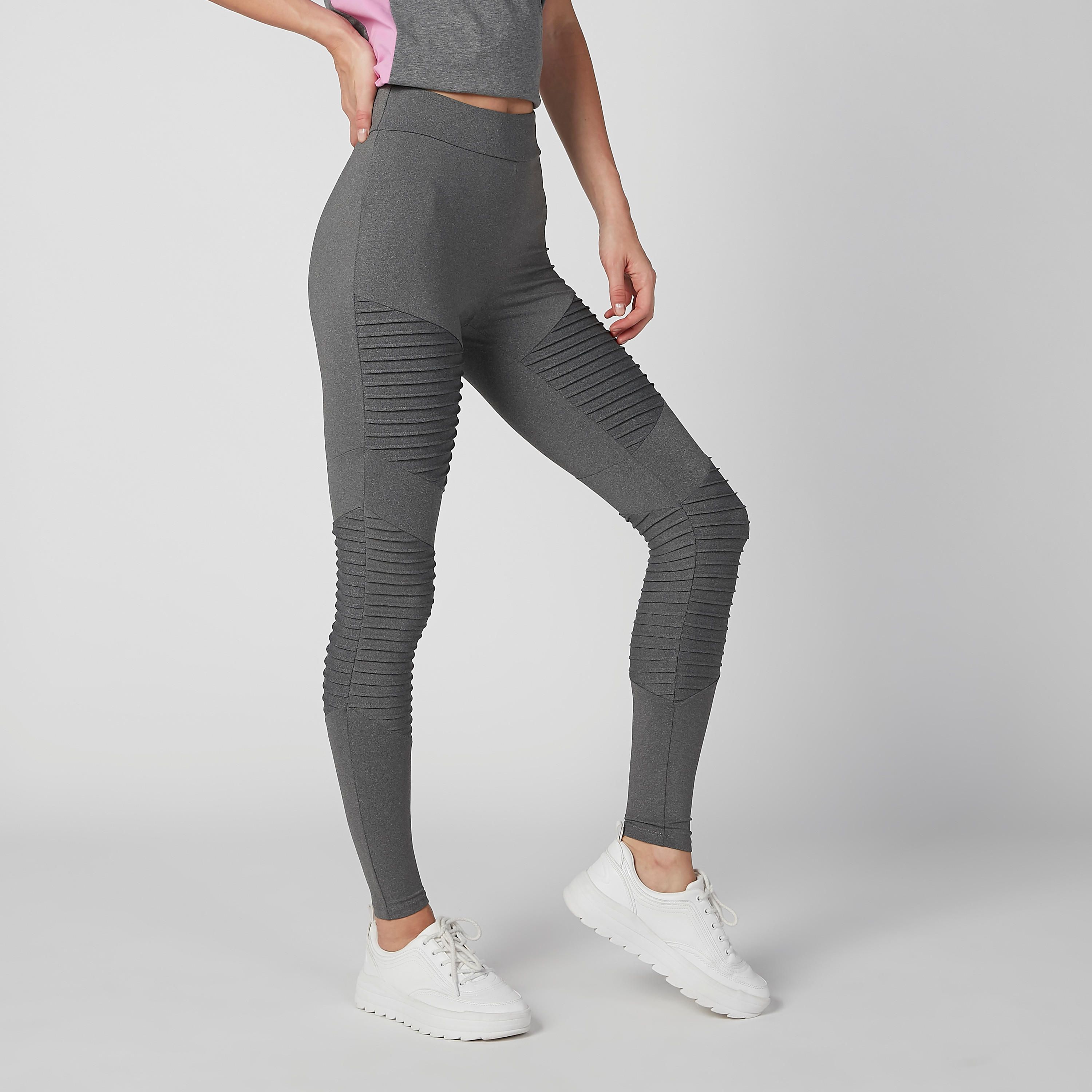بنطال ليقنز طويل بارز الملمس بخصر مطّاطي-women-clothing-bottoms-leggings-image-2