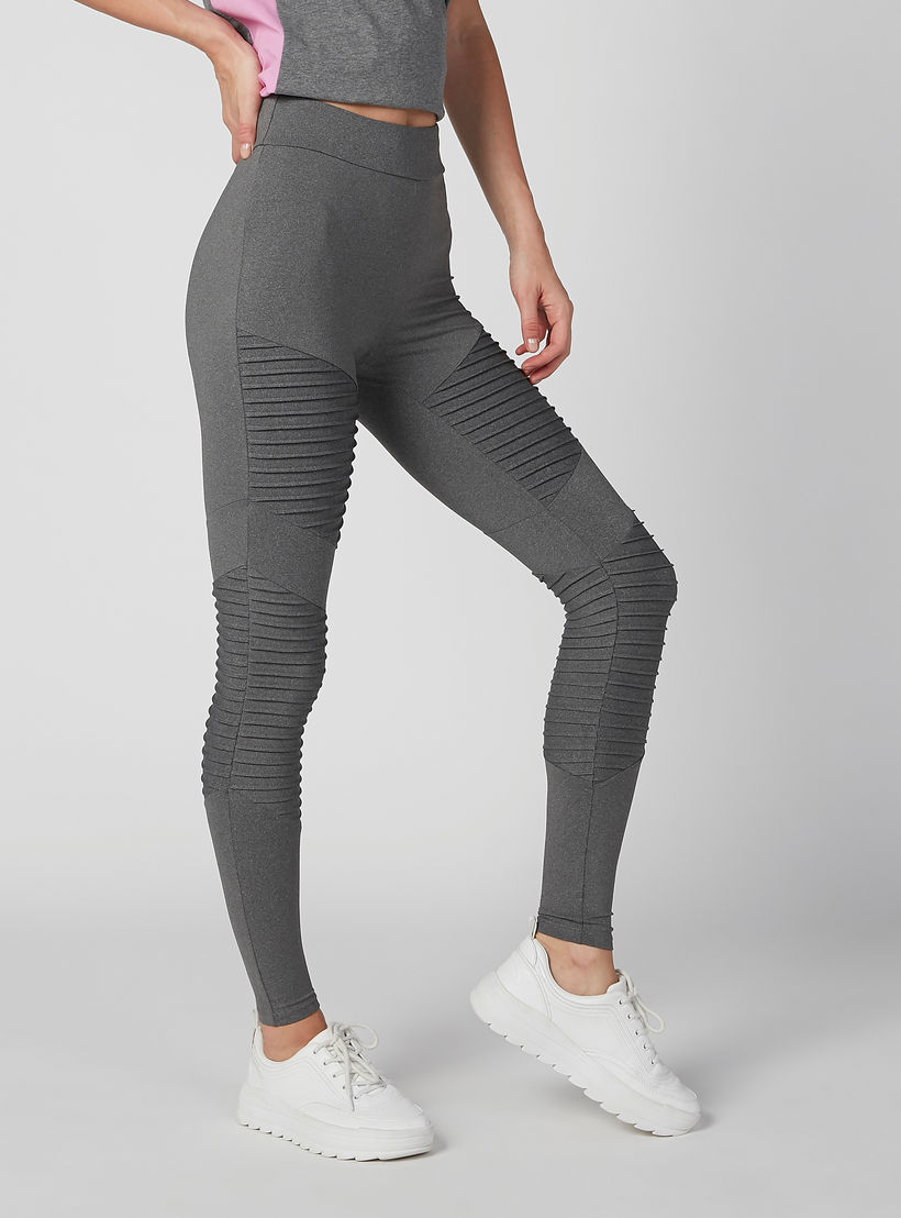 بنطال ليقنز طويل بارز الملمس بخصر مطّاطي-women-clothing-bottoms-leggings-image-2