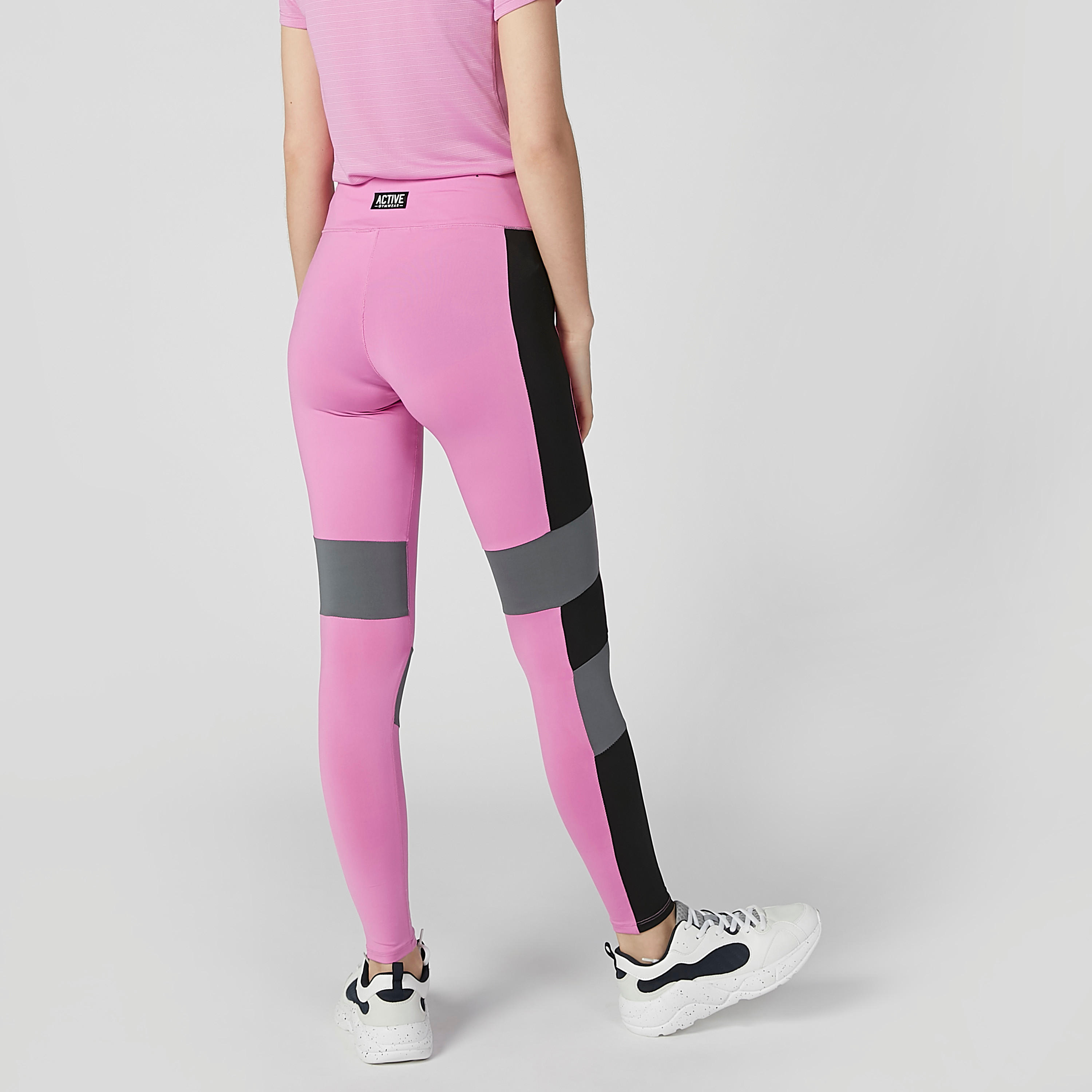 بنطلون ليقنز طويل بنمط كتل الألوان بخصر مطّاطي-women-clothing-sportswearandactivewear-bottoms-image-3