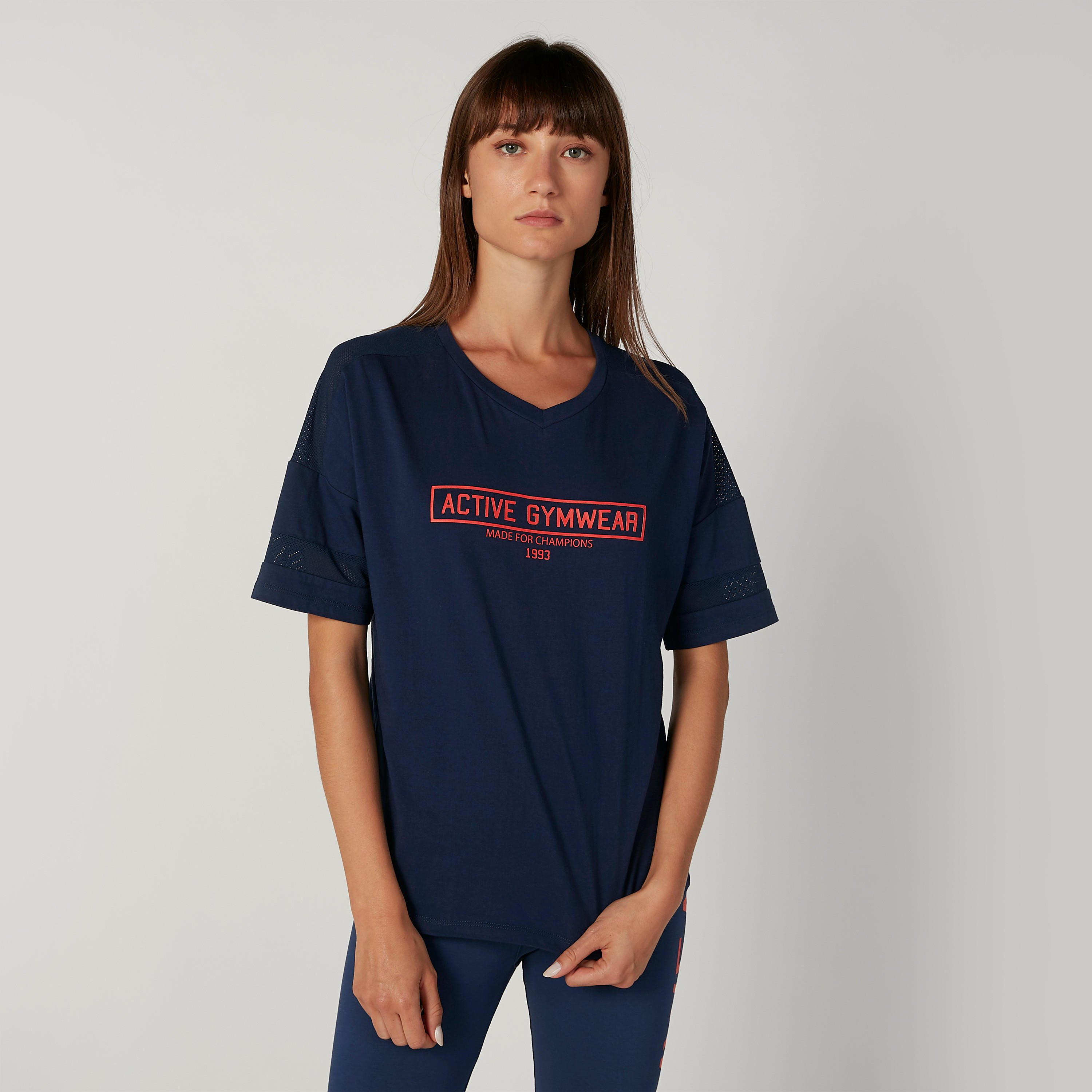 Printed T-shirt with V-neck and Short Sleeves-women-clothing-sportswearandactivewear-tshirtsandvests-image-1