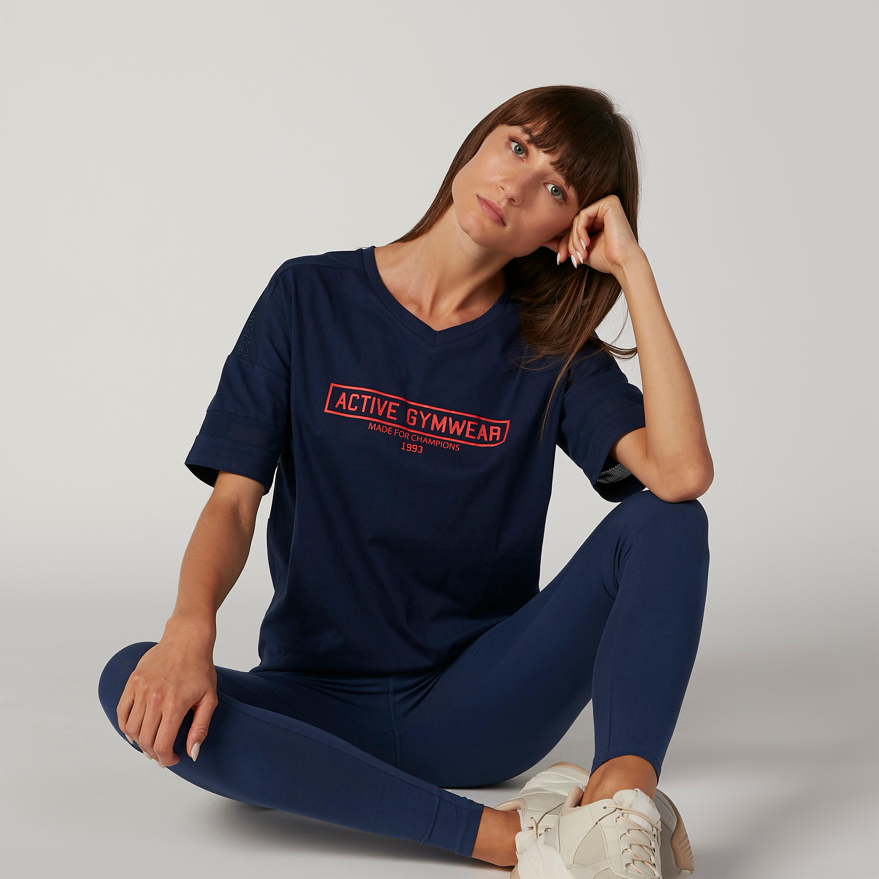 Printed T-shirt with V-neck and Short Sleeves-women-clothing-sportswearandactivewear-tshirtsandvests-image-4