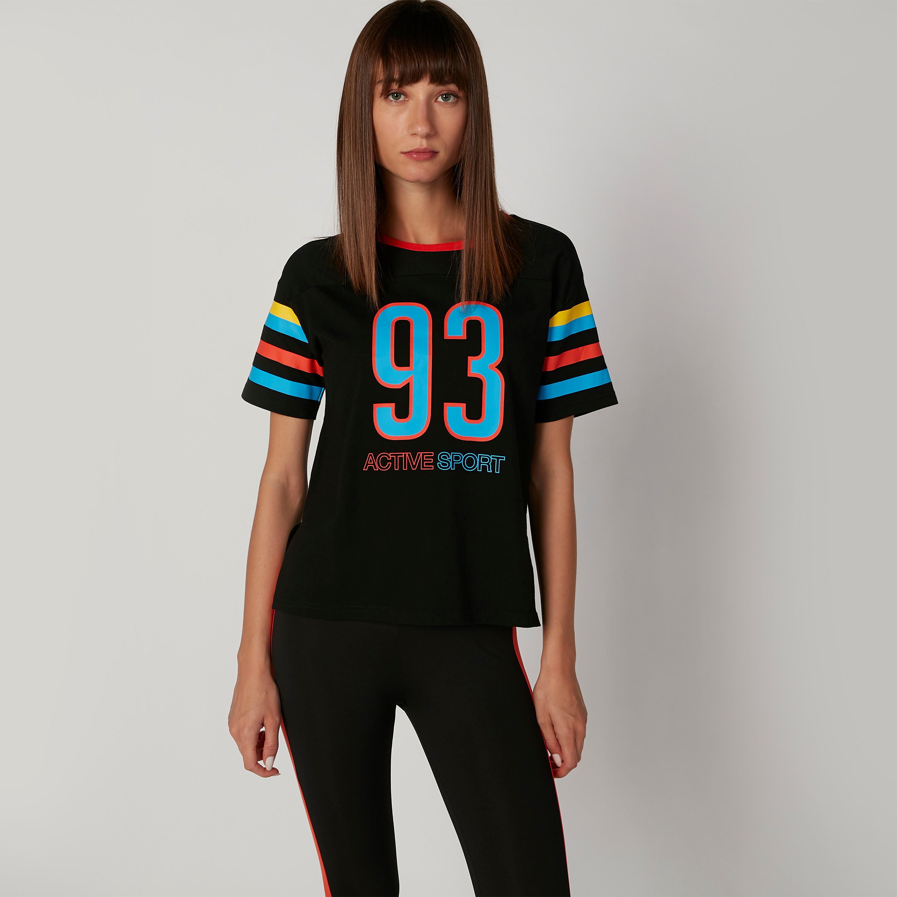 Printed T-shirt with Round Neck and Short Sleeves-women-clothing-sportswearandactivewear-tshirtsandvests-image-1