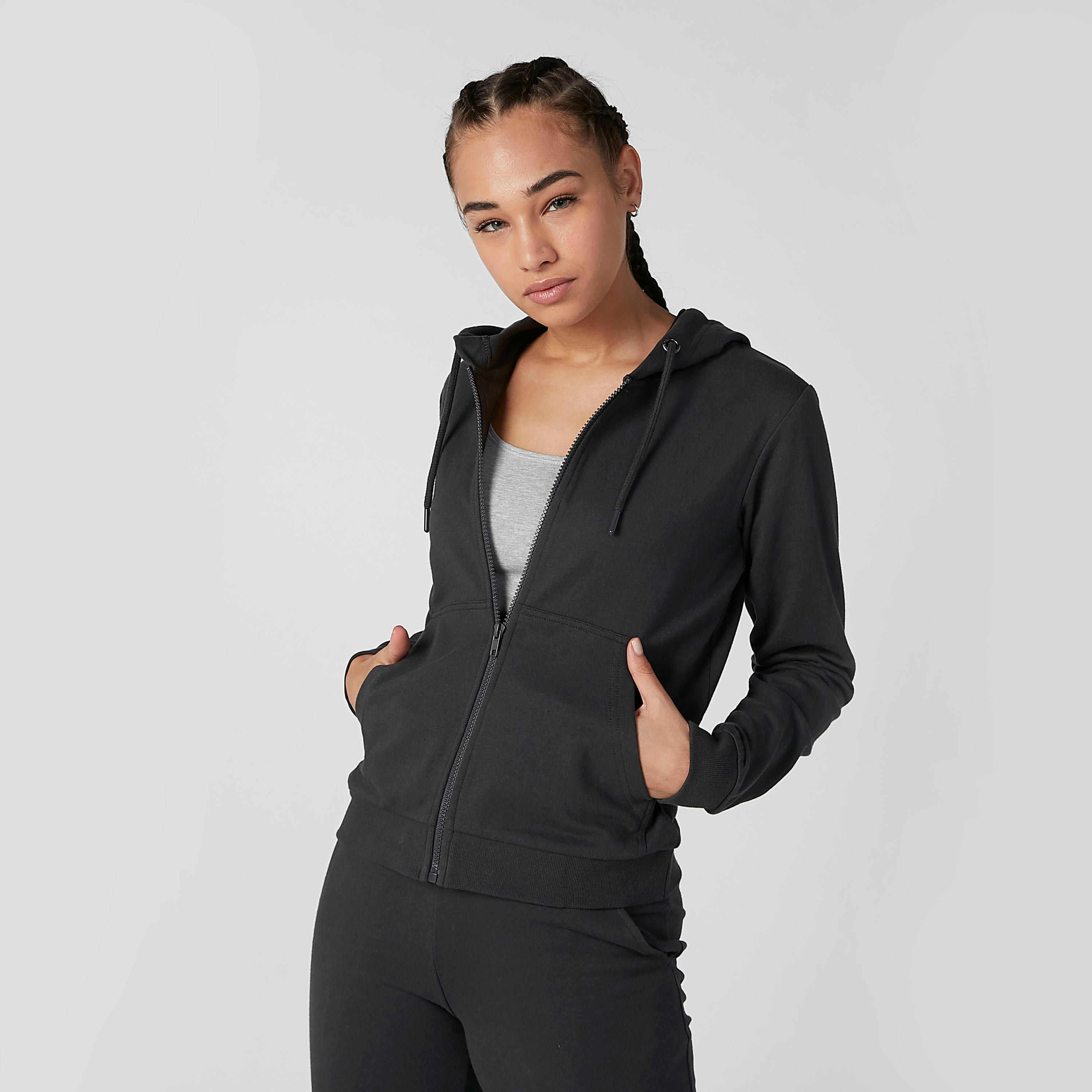 Sustainable Plain Hoodie with Long Sleeves and Kangaroo Pockets-women-clothing-sportswearandactivewear-hoodiesandsweatshirts-image-2
