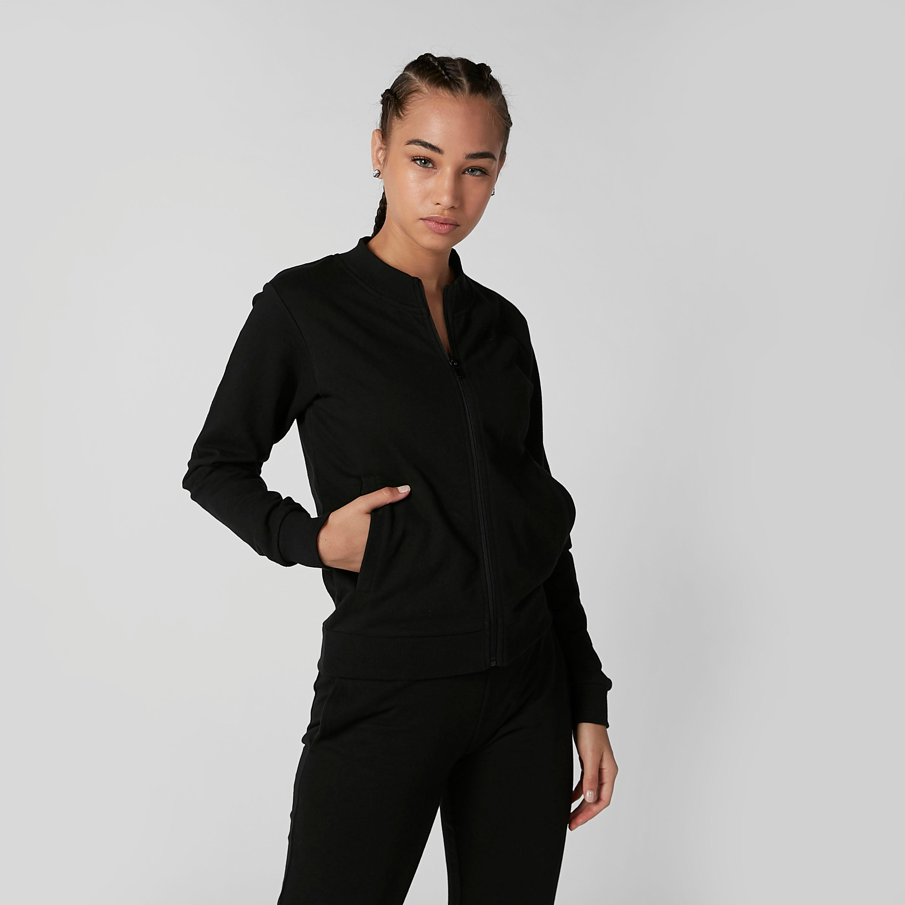 جاكيت مستدام سادة بأكمام طويلة وجيوب كانجارو -women-clothing-sportswearandactivewear-coatsandjackets-jackets-image-1