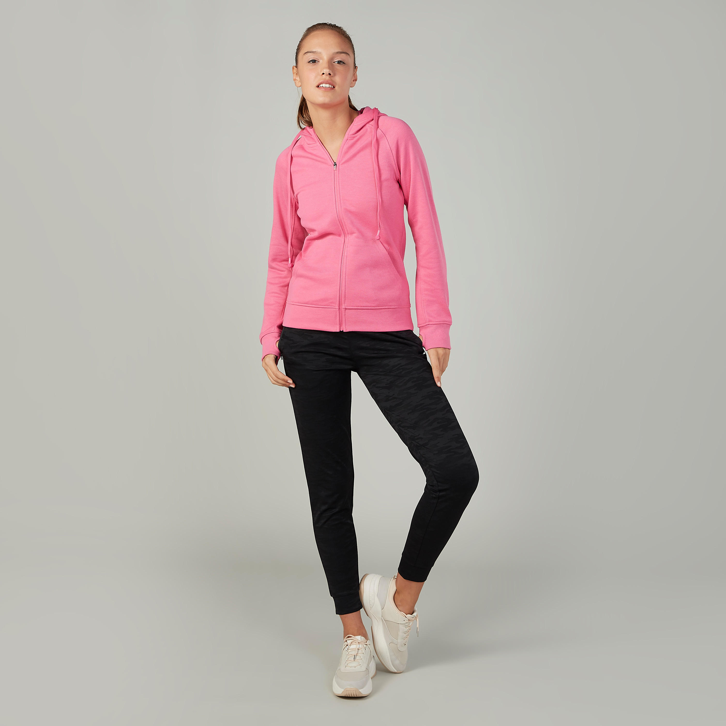جاكيت سادة بقبعة وأكمام طويلة-women-clothing-sportswearandactivewear-coatsandjackets-jackets-image-2
