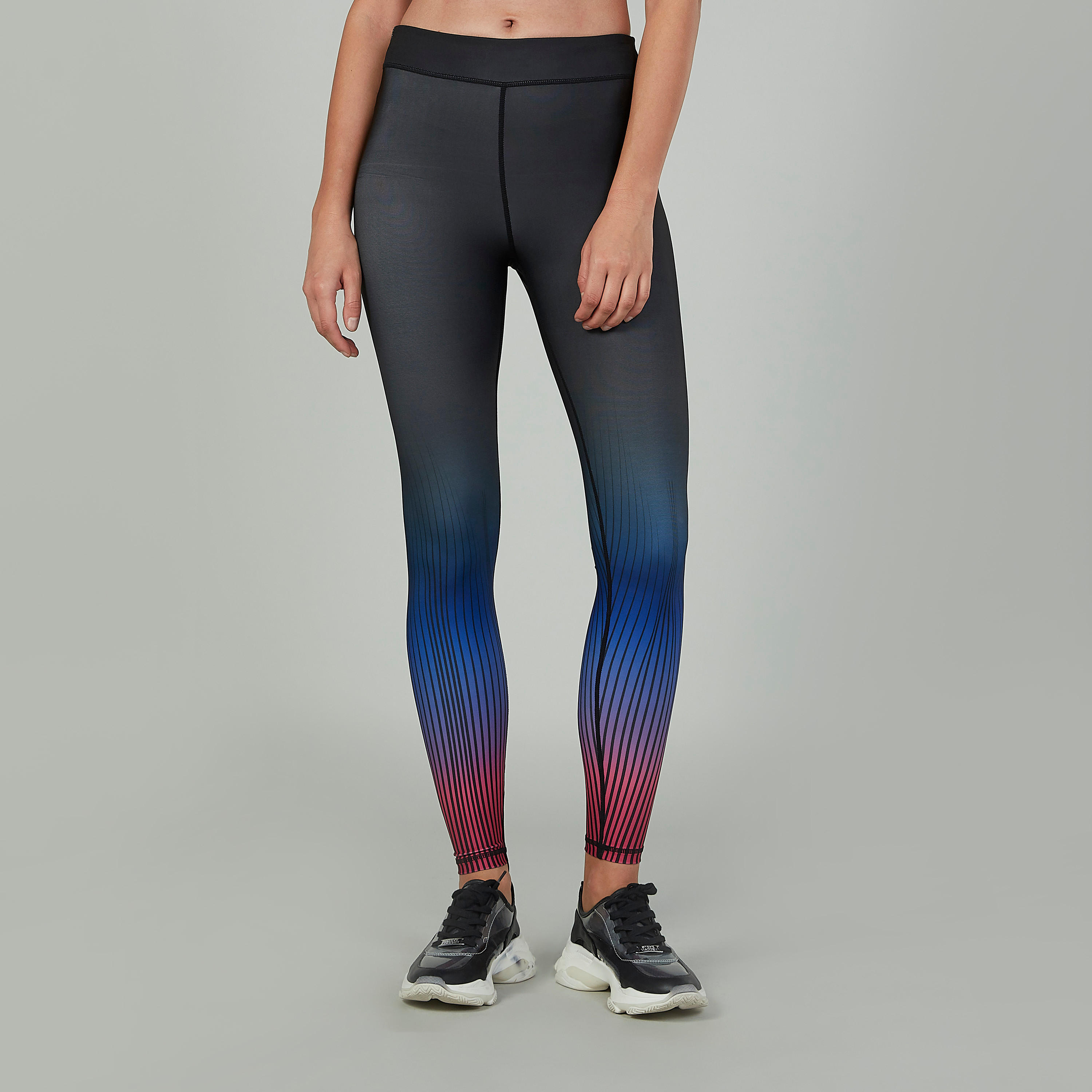 بنطلون ليقنز مخطط بخصر مطّاطي-women-clothing-sportswearandactivewear-bottoms-image-1