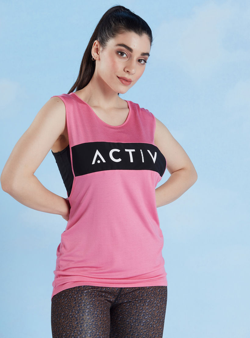 Printed Sleeveless T-shirt with Round Neck-women-clothing-sportswearandactivewear-tshirtsandvests-image-1