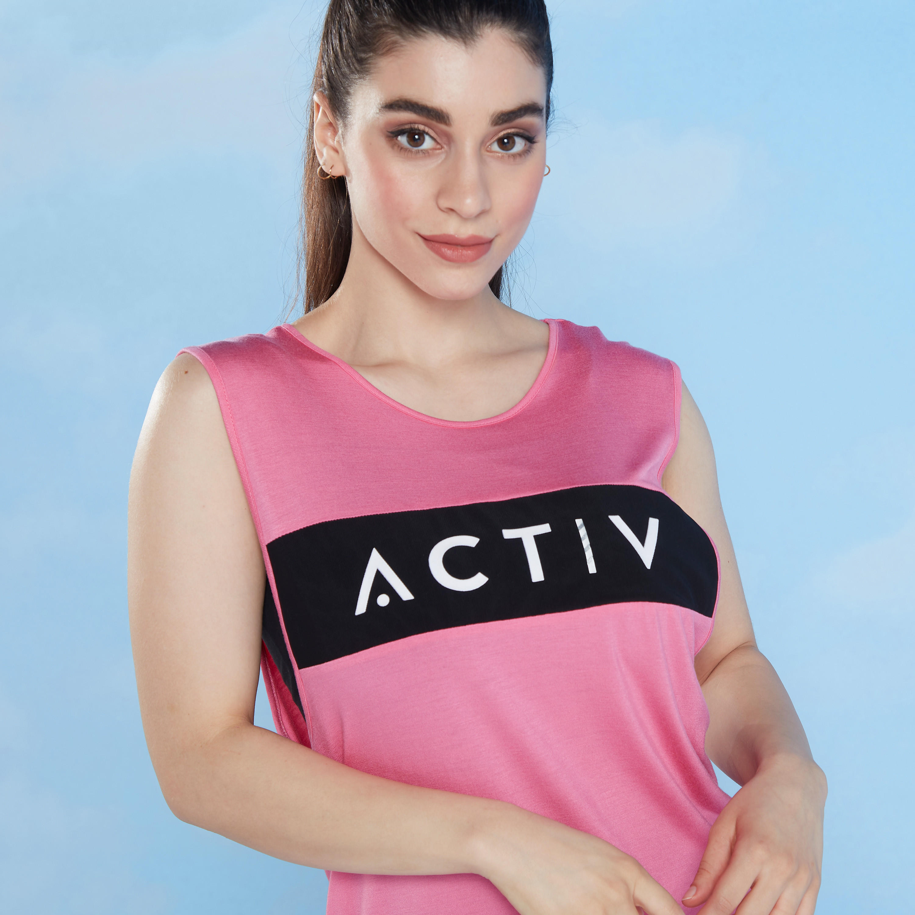 Printed Sleeveless T-shirt with Round Neck-women-clothing-sportswearandactivewear-tshirtsandvests-image-3