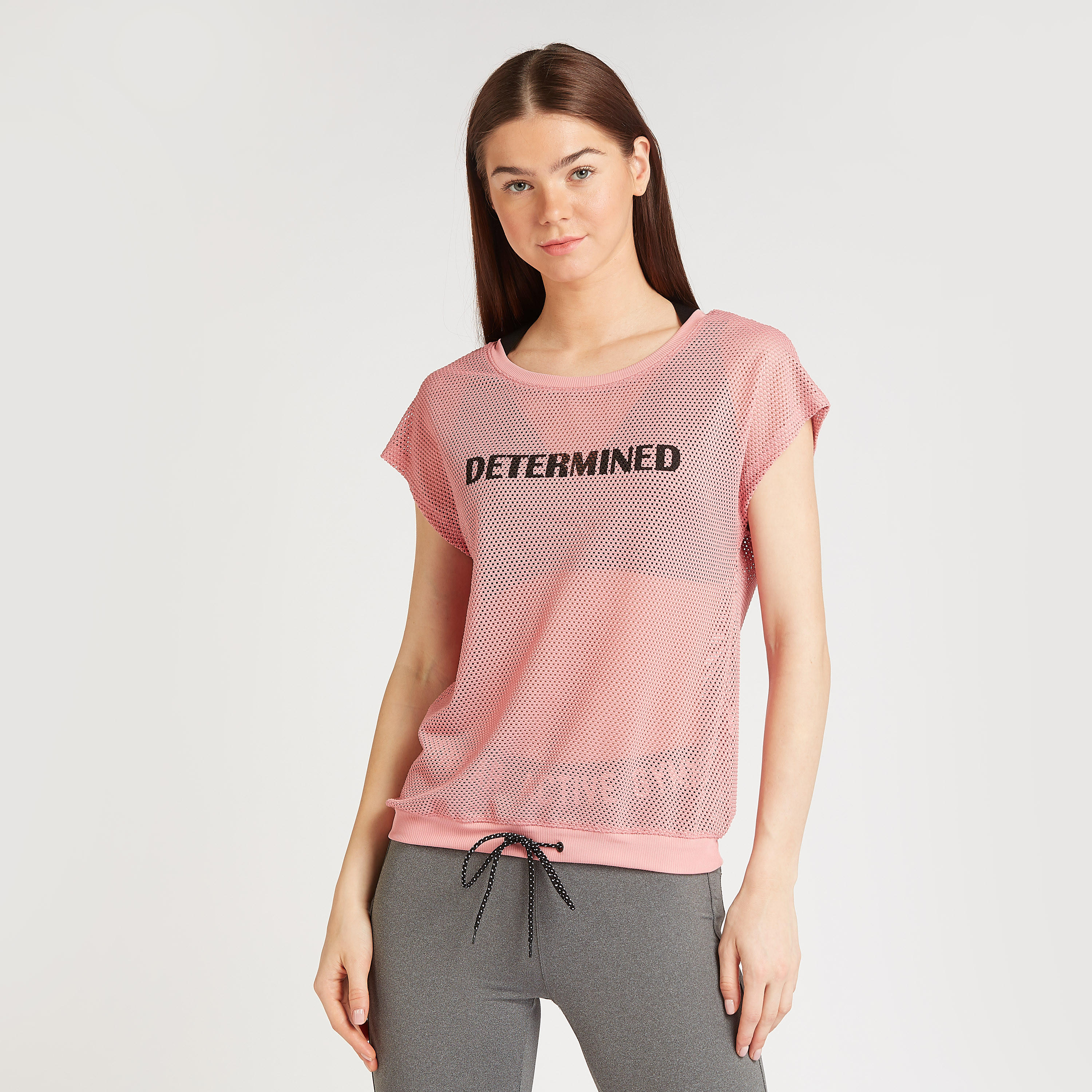 Printed Mesh T-shirt with Round Neck and Drawstring-women-clothing-sportswearandactivewear-tshirtsandvests-image-1