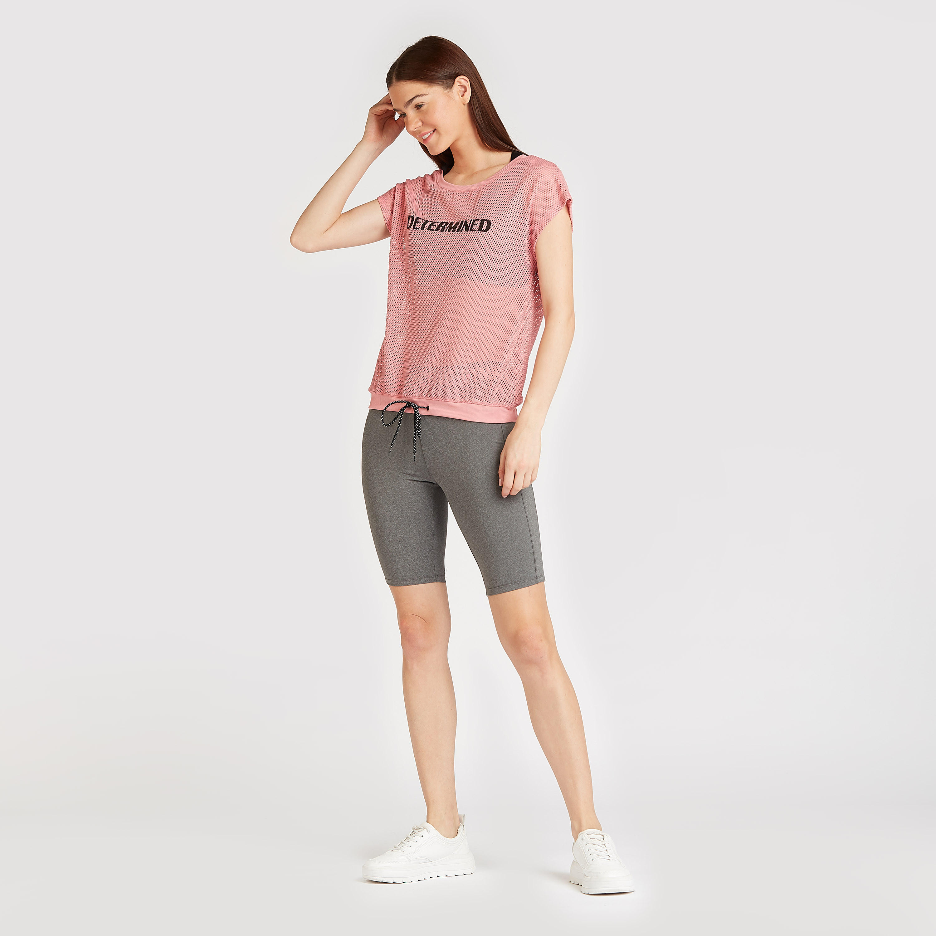 Printed Mesh T-shirt with Round Neck and Drawstring-women-clothing-sportswearandactivewear-tshirtsandvests-image-2