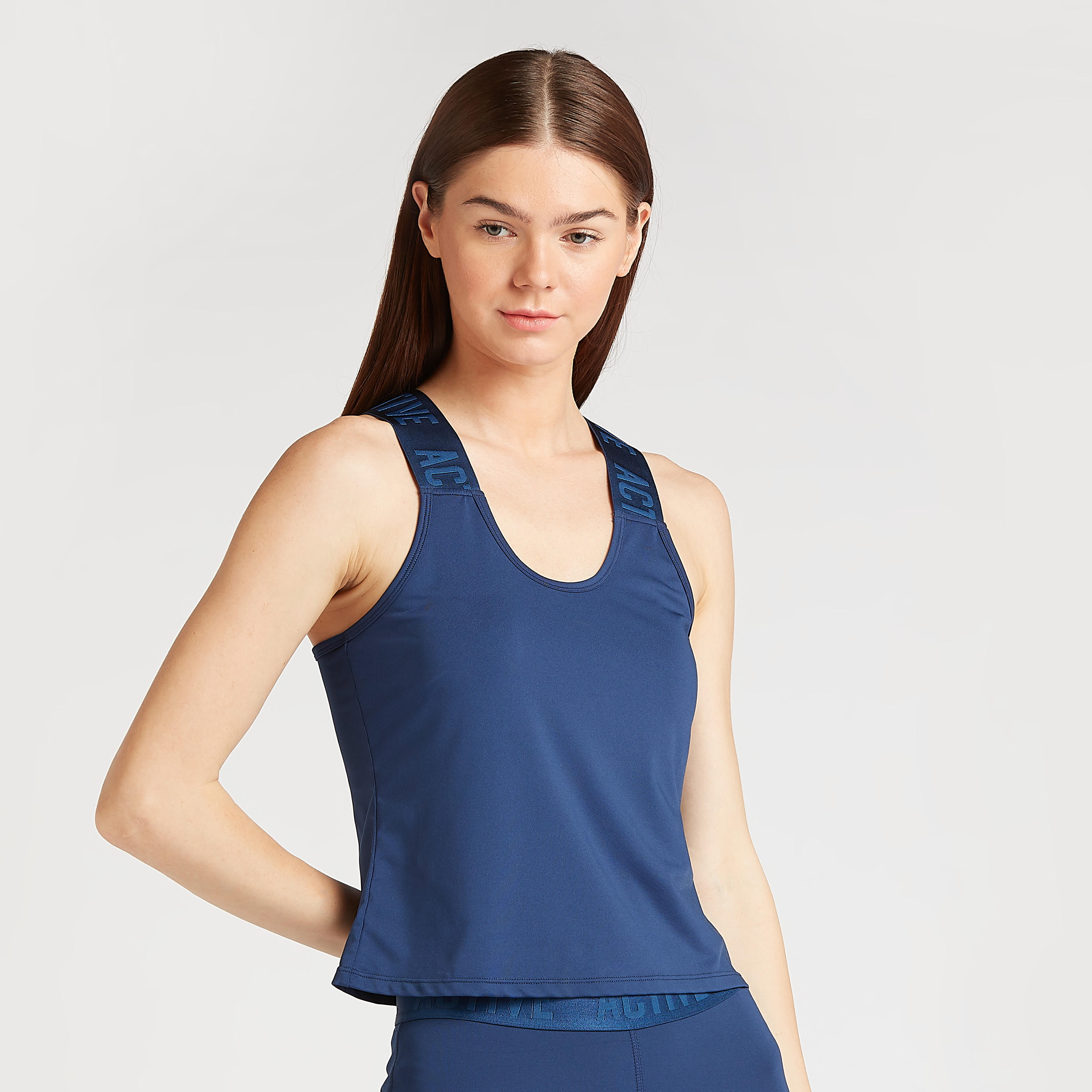 سترة سادة دون أكمام بياقة عميقة وظهر ريسر بأحزمة وطبعات-women-clothing-sportswearandactivewear-tshirtsandvests-image-4