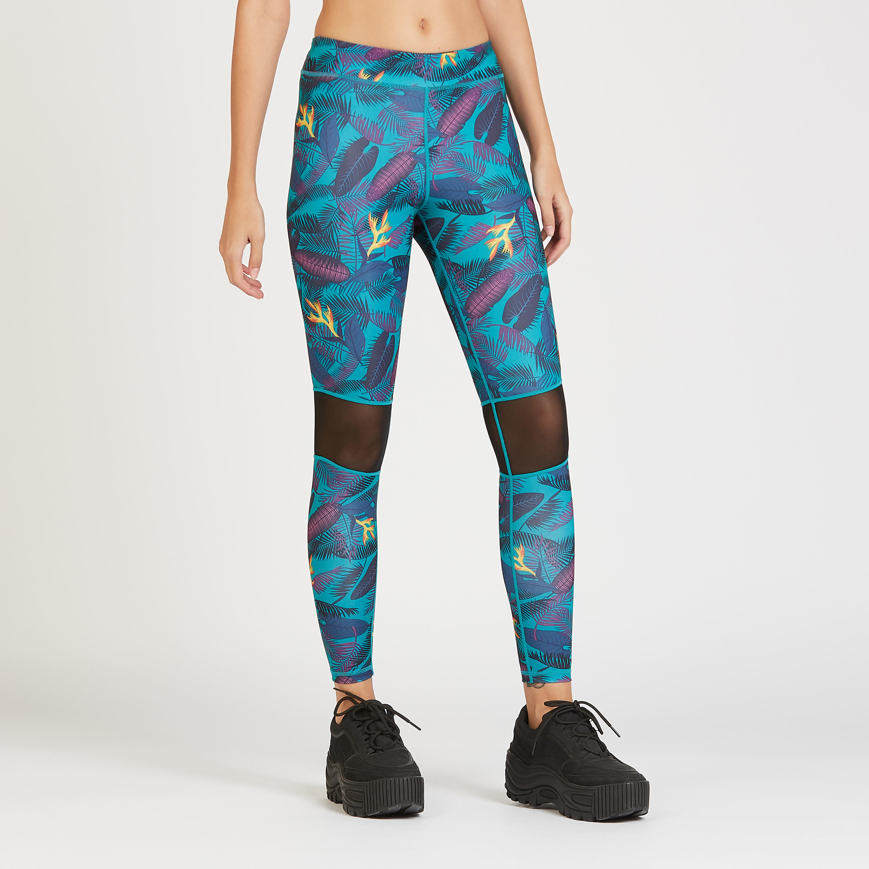 بنطلون ليقنز بخصر مطّاطي وتفاصيل شبكية وطبعات-women-clothing-bottoms-leggings-image-1