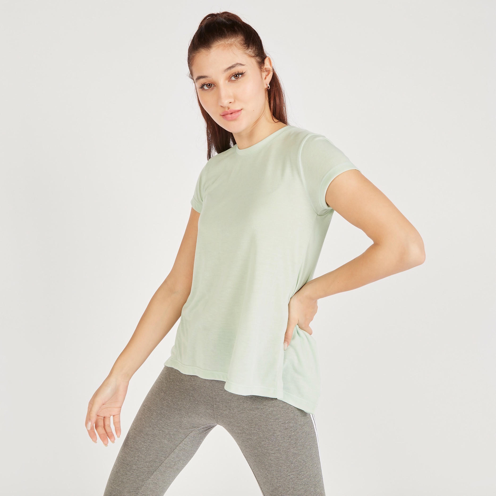 Solid T-shirt with Crew Neck and Short Sleeves-women-clothing-sportswearandactivewear-tshirtsandvests-image-1