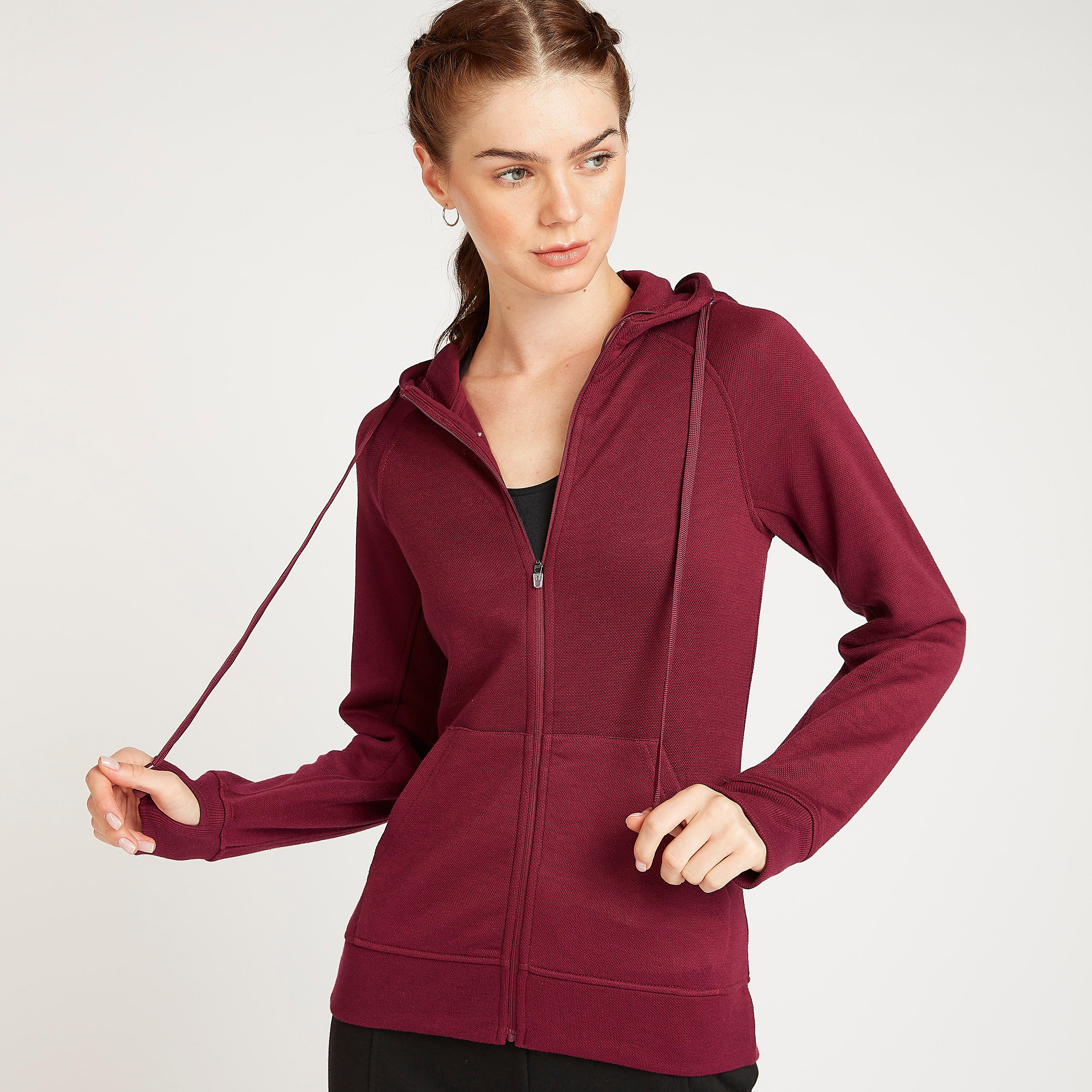 Solid Zip Through Hooded Jacket with Attached Earphones-women-clothing-sportswearandactivewear-hoodiesandsweatshirts-image-6