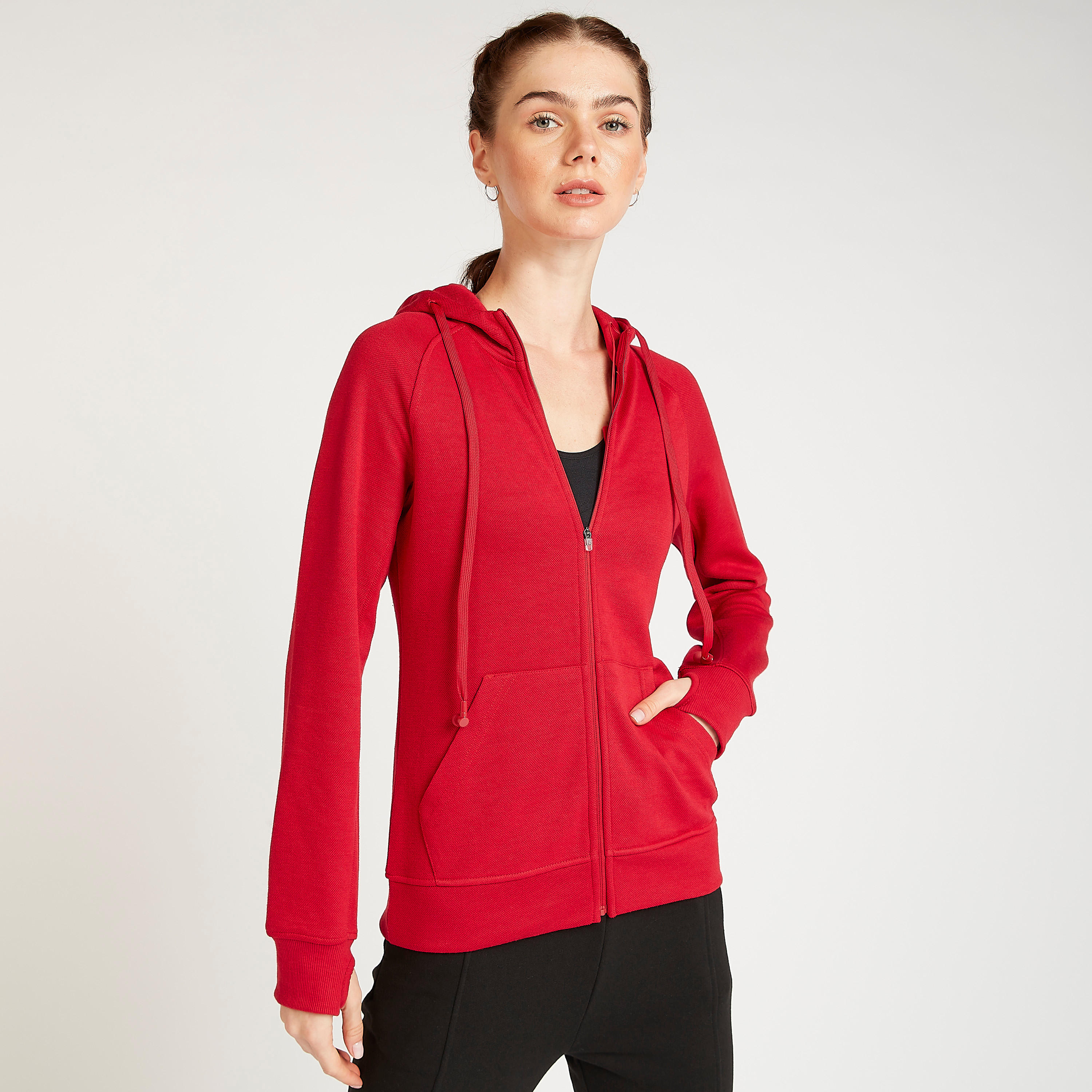هودي سادة بأكمام طويلة وسحاب إغلاق-women-clothing-sportswearandactivewear-hoodiesandsweatshirts-image-1