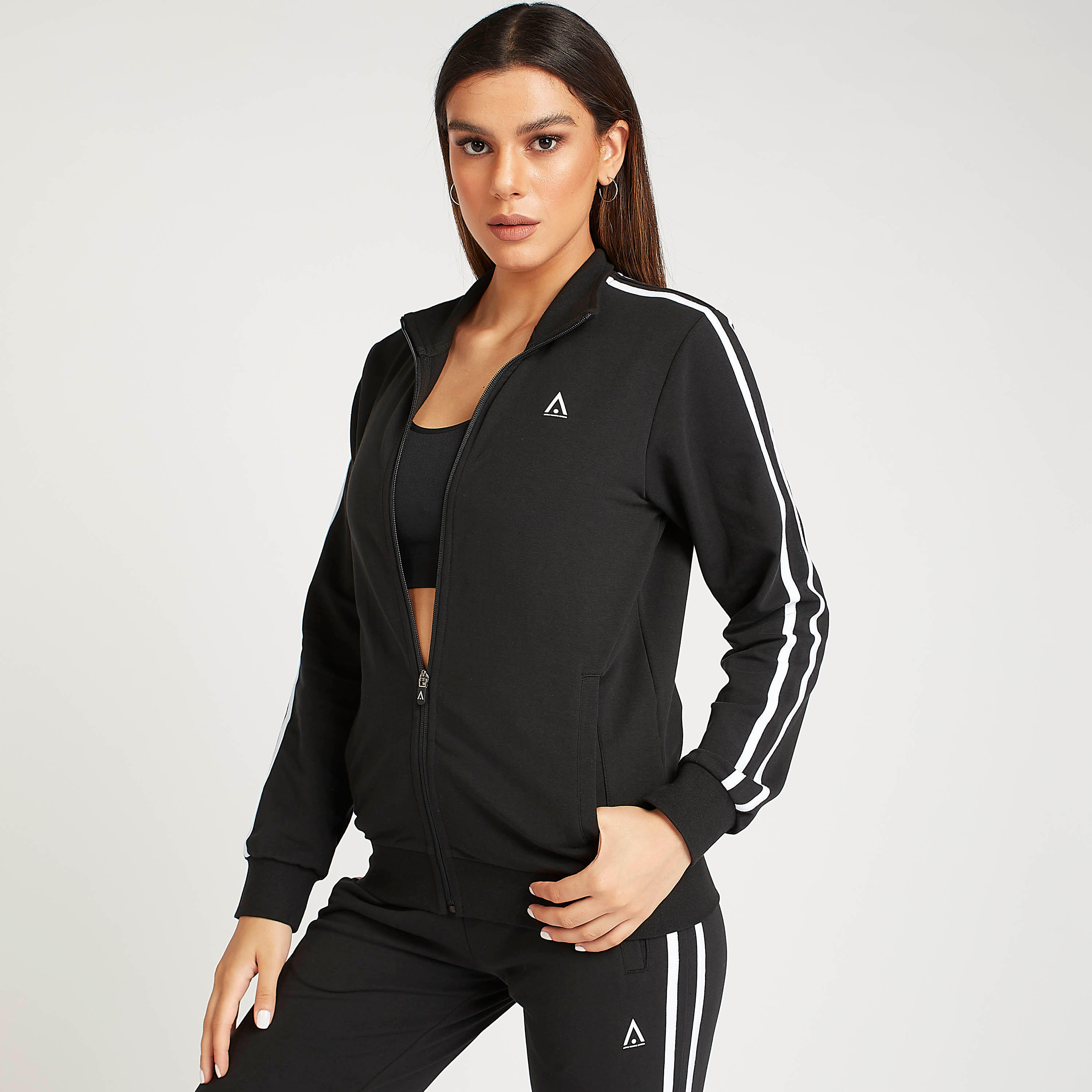Solid High Neck Jacket with Tape Detail and Pockets-women-clothing-sportswearandactivewear-coatsandjackets-jackets-image-1