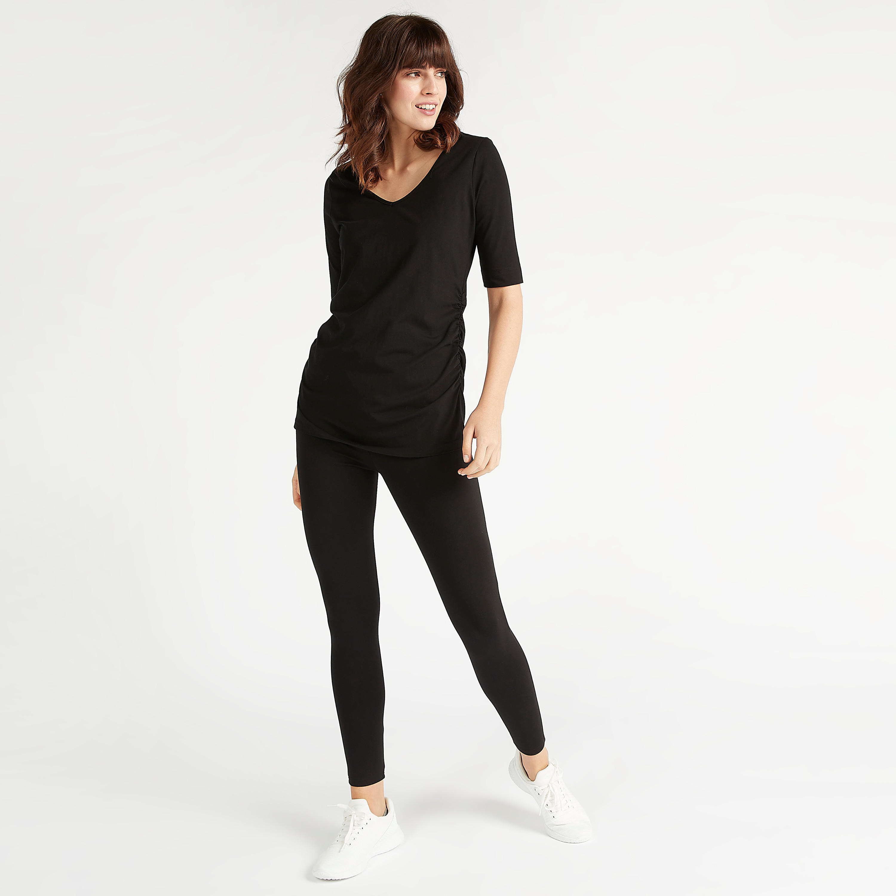 Solid V-neck T-shirt with Short Sleeves-women-clothing-sportswearandactivewear-tshirtsandvests-image-2