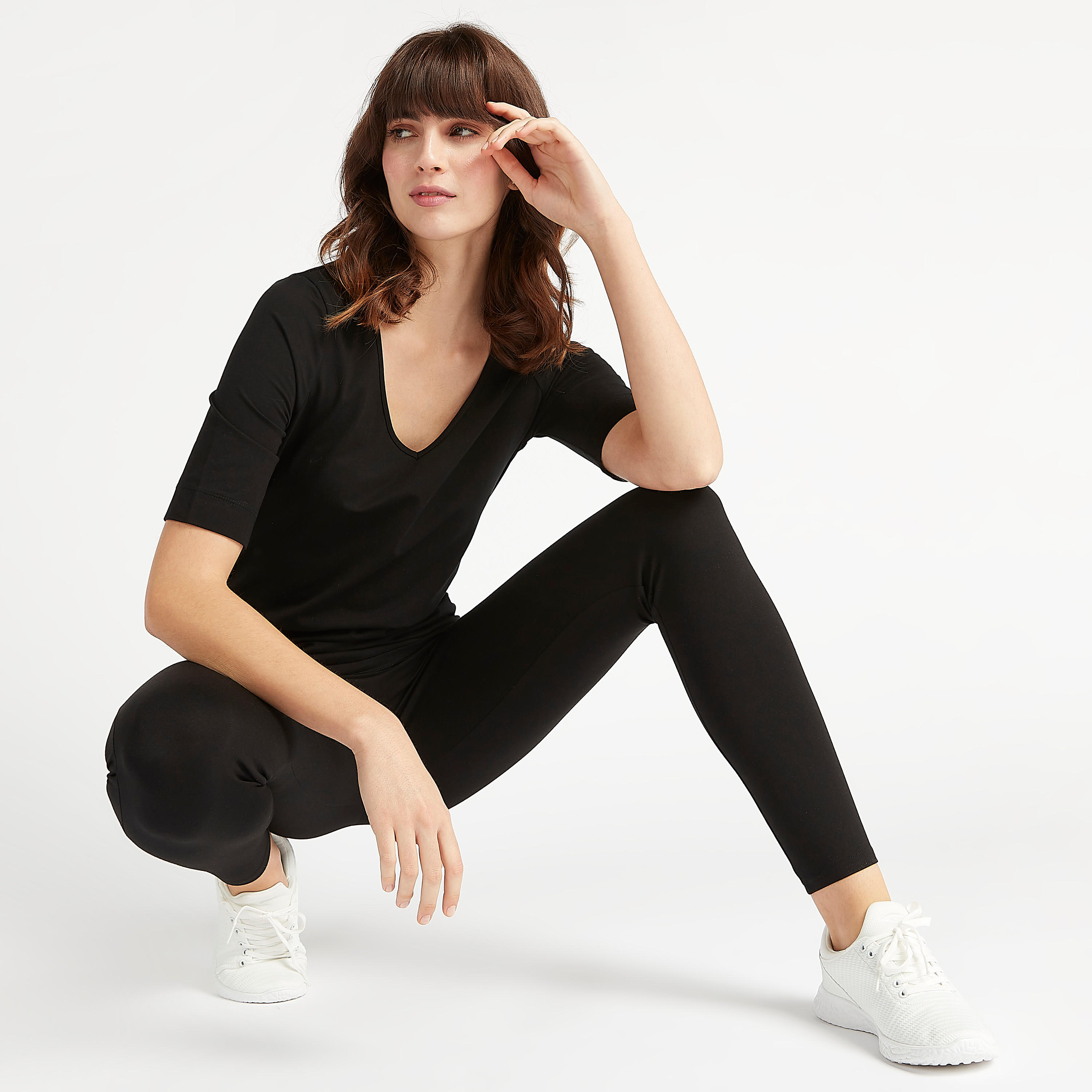 Solid V-neck T-shirt with Short Sleeves-women-clothing-sportswearandactivewear-tshirtsandvests-image-5