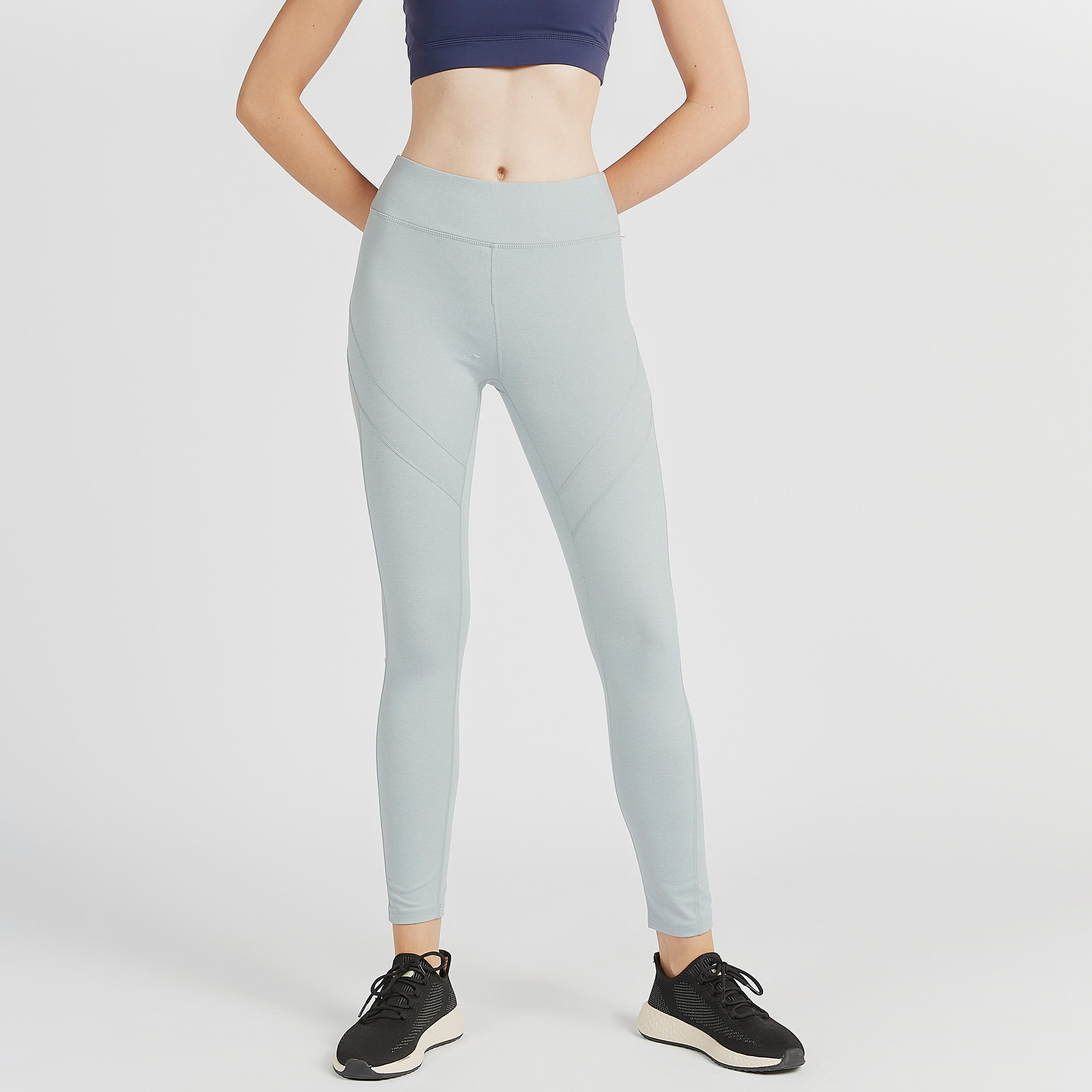 بنطلون ليقنز سادة بخصر مرتفع وتفاصيل شبكيّة-women-clothing-bottoms-leggings-image-1