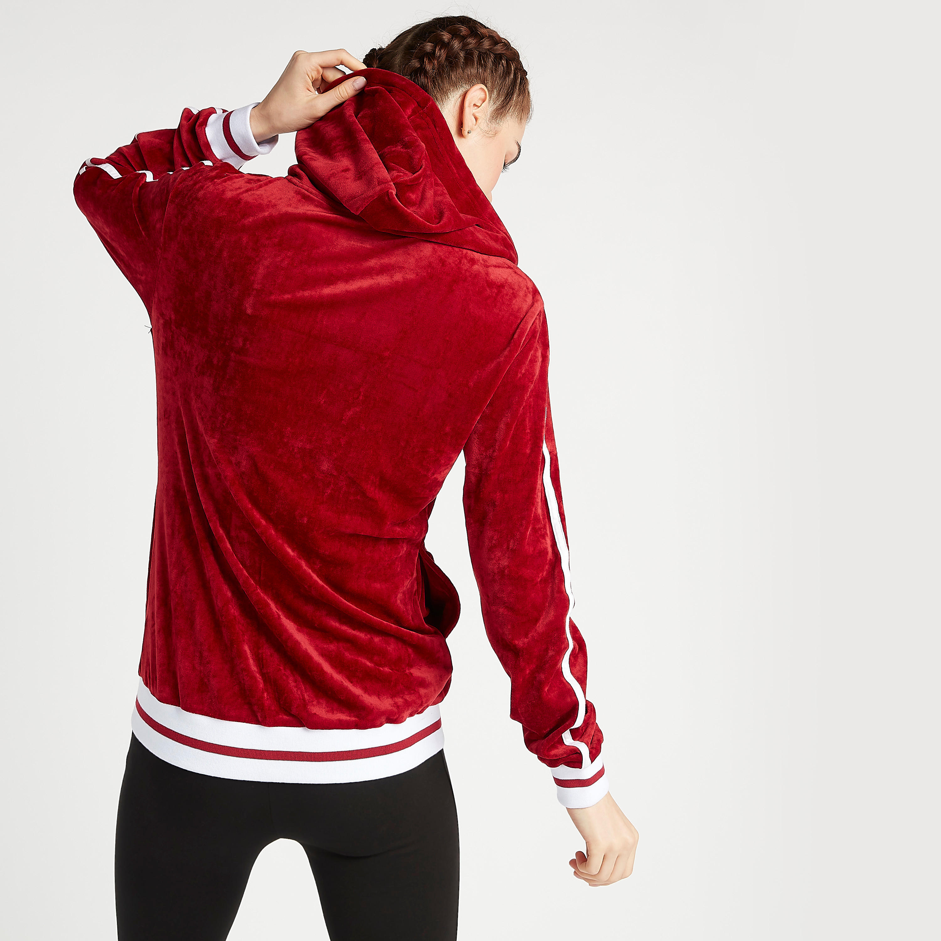جاكيت بقبّعة مخمليّة سادة مع أكمام طويلة وتفاصيل شريطة-women-clothing-sportswearandactivewear-hoodiesandsweatshirts-image-4