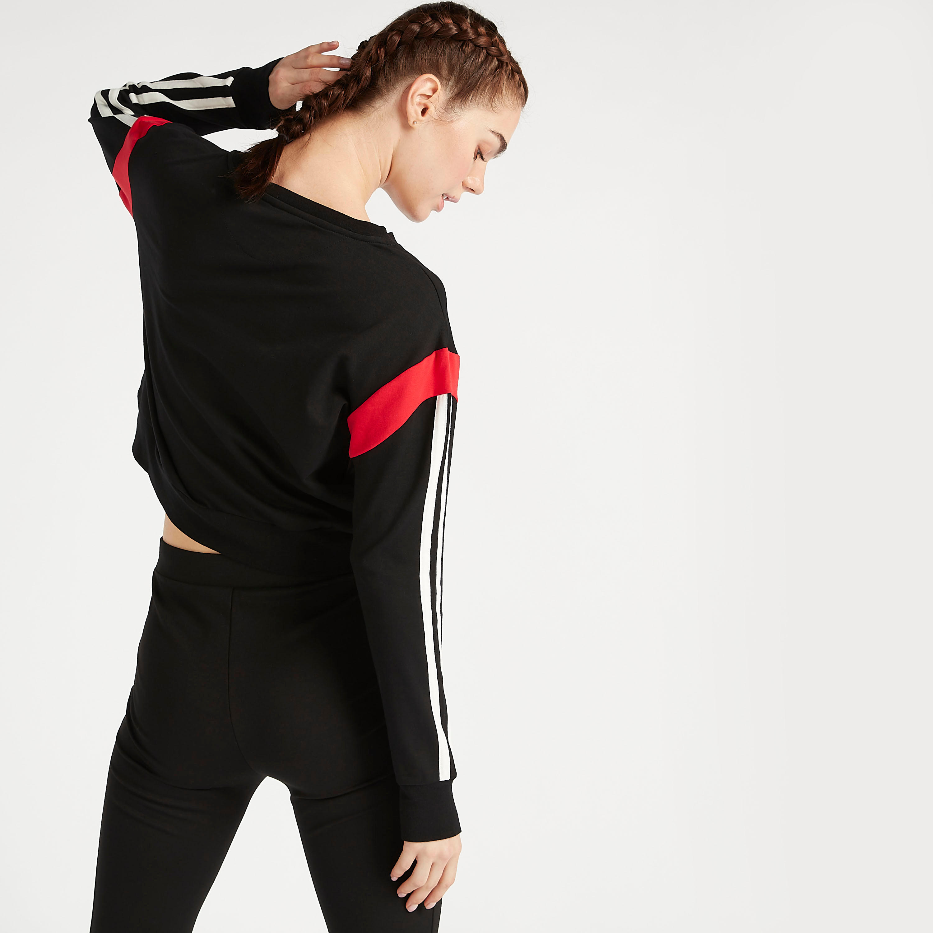 سويت شيرت تيري بتفاصيل مخططة وأكمام طويلة-women-clothing-sportswearandactivewear-hoodiesandsweatshirts-image-4