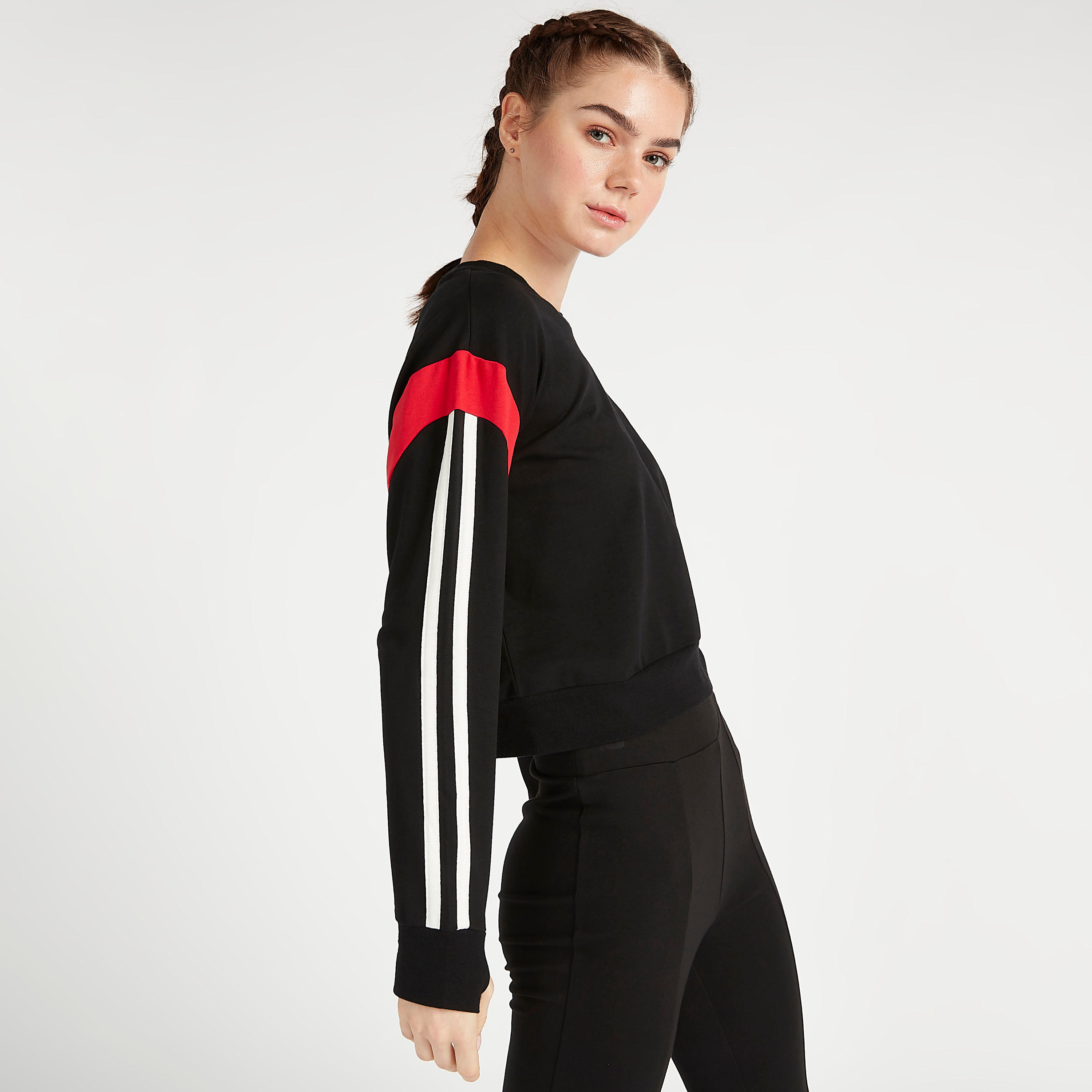 سويت شيرت تيري بتفاصيل مخططة وأكمام طويلة-women-clothing-sportswearandactivewear-hoodiesandsweatshirts-image-5