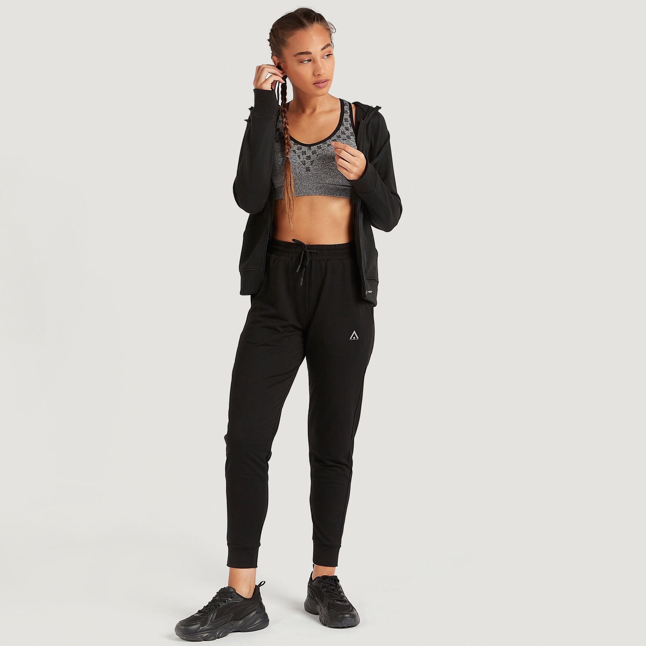 Solid Hooded Jacket with Attached Earphones and Pockets-women-clothing-sportswearandactivewear-hoodiesandsweatshirts-image-2